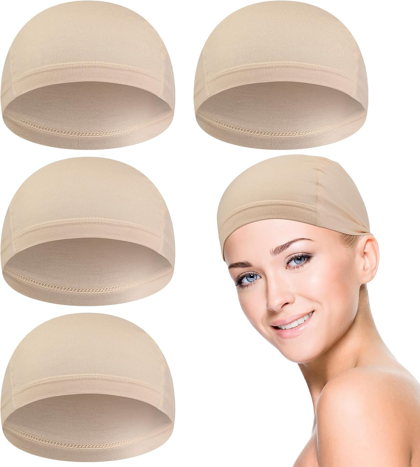 Janmercy 4 Pcs Bamboo Fiber Wig Cap Bamboo Wig Liner Cap for Women Hairloss Elastic Breathable Bald Cap under Wigs(Black, Beige,L)