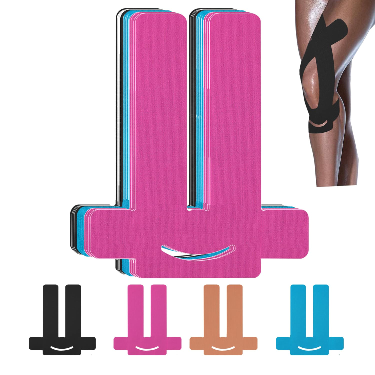 Kinesiology Tape for Knees, 12 Count Pre-Cut Waterproof Knee Tape for Knee Pain Relief Pre Cut, Original Cotton Athletic Tape, Durable Knee Tape for Sports and Long-Lasting Support (Black)