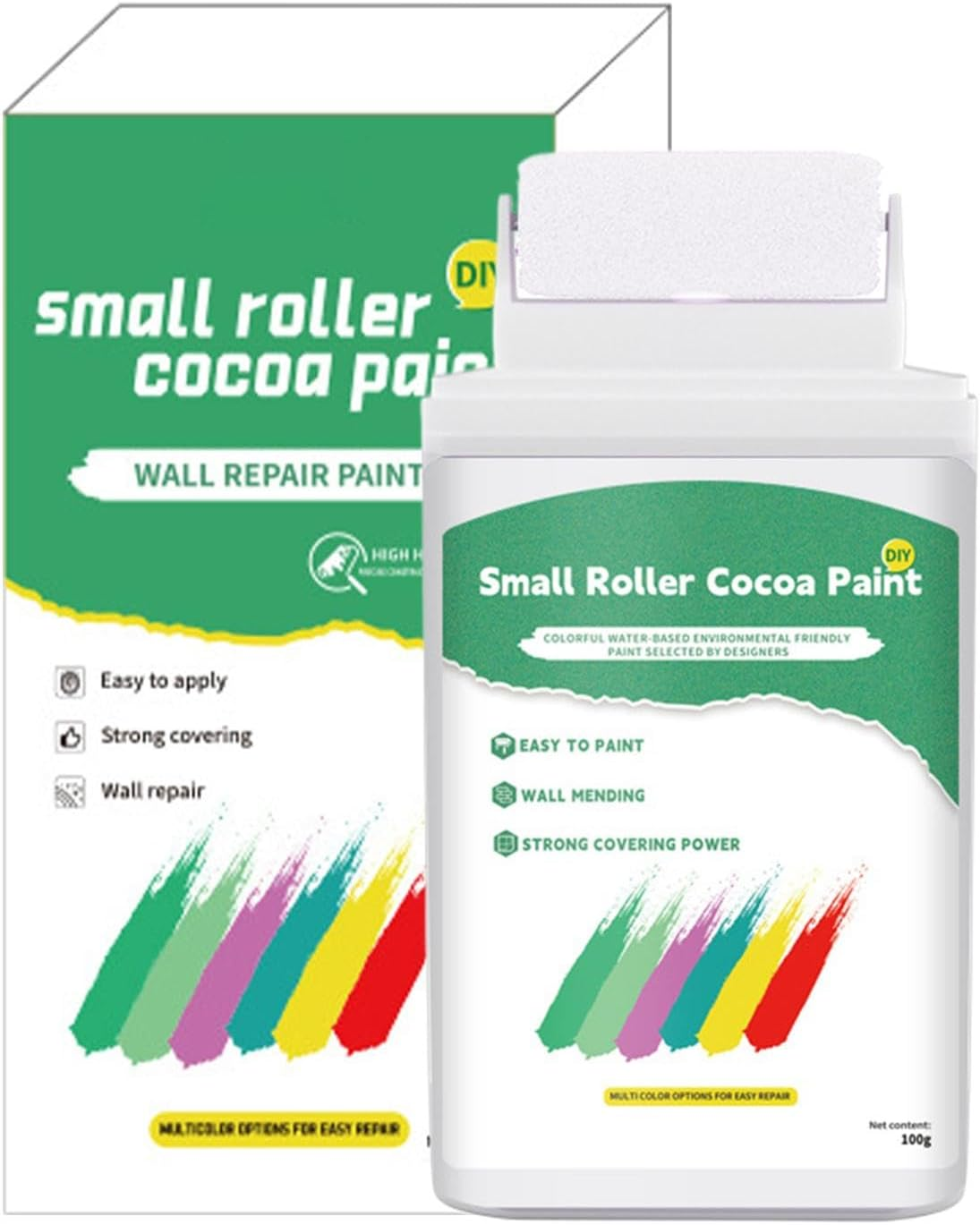 Whitewall Paint, 100G Latex Repair Kit, Water Based Formula, Roller Brush Included, Wall Touch up Paint, Flat Wall Coverage, Easy Application, 4.72X2.36 Inches, White image number 5