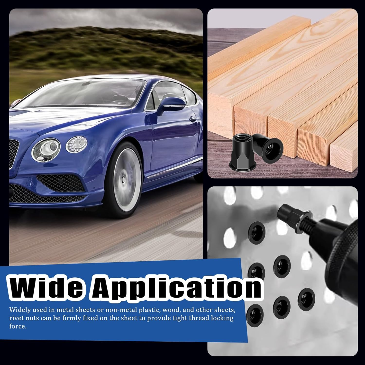 Glarks 250Pcs Thread Half Hexagonal Rivet Nuts Set M3 M4 M5 M6 M8 M10 M12 Black Zinc Plated Carbon Steel Flat Head Rivnut Threaded Insert Rivet Nuts for Construction Industrial image number 2