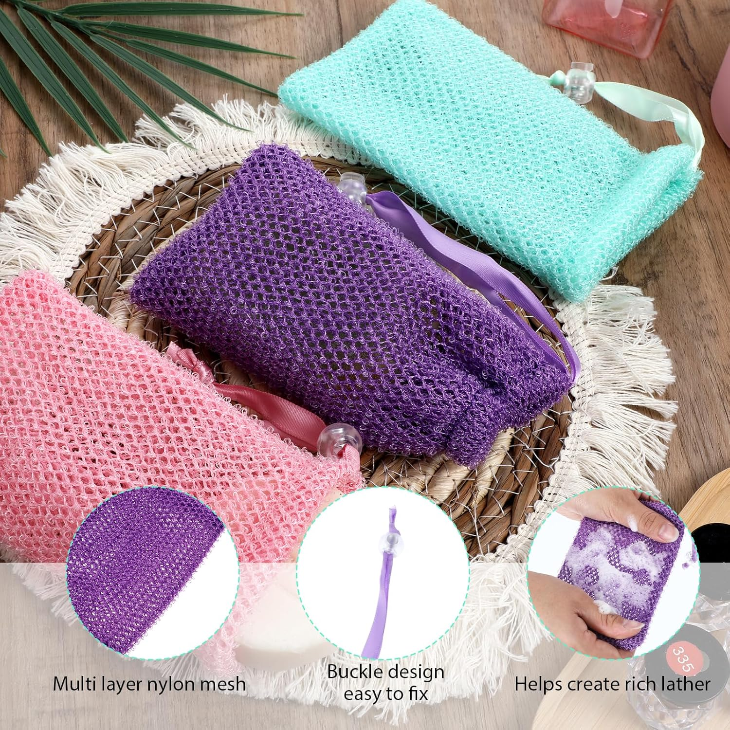 4 Pack Soap Savers for Bar Soap Exfoliating Net Mesh for Shower Holder Mesh Foaming Bag for Bath & Shower (5.5 X 3.5 In, 4 Colors) image number 6