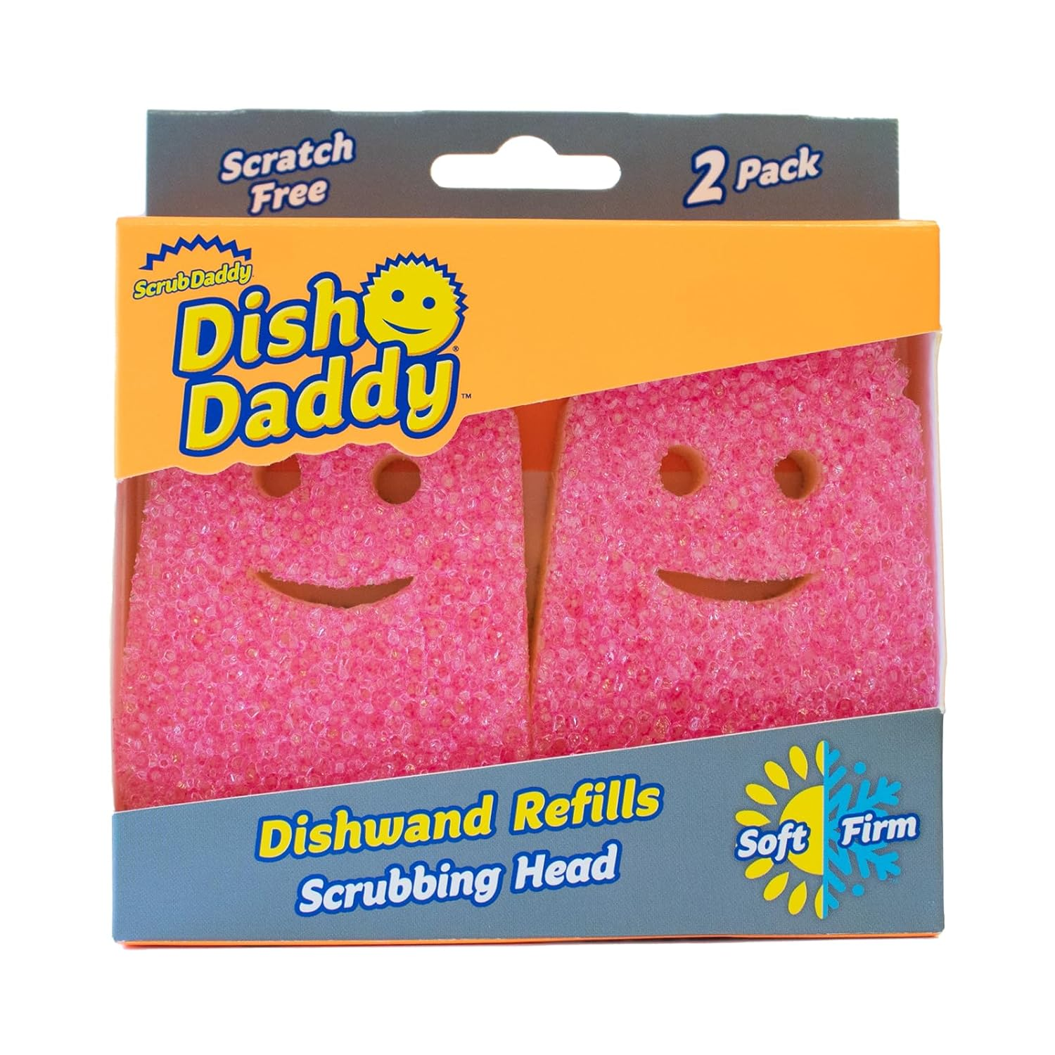 Scrub Daddy Dish Wand Sponge Replacement Heads, Soap Dispenser Scrub Brush, Texture Changing Dish Brush with Liquid Dispenser, Brushes with Scraper and Removable Head Sponges, 2 Pack Pink image number 1