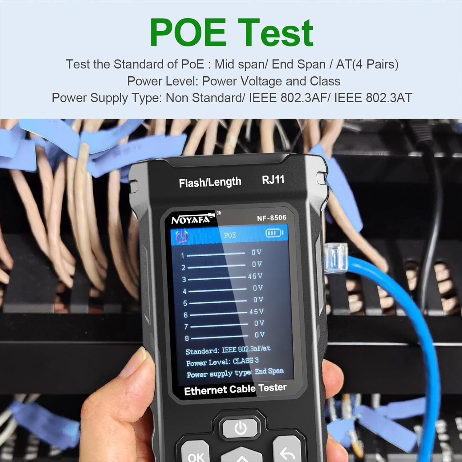 Network Cable Tester with IP Scan, NF-8506 TDR CAT5 CAT6 Ethernet Cable Tester, Poe Ping Test, Network Rate Test, Port Flashing, Network Tester Cable Toner for RJ11 RJ45 Ethernet LAN image number 2