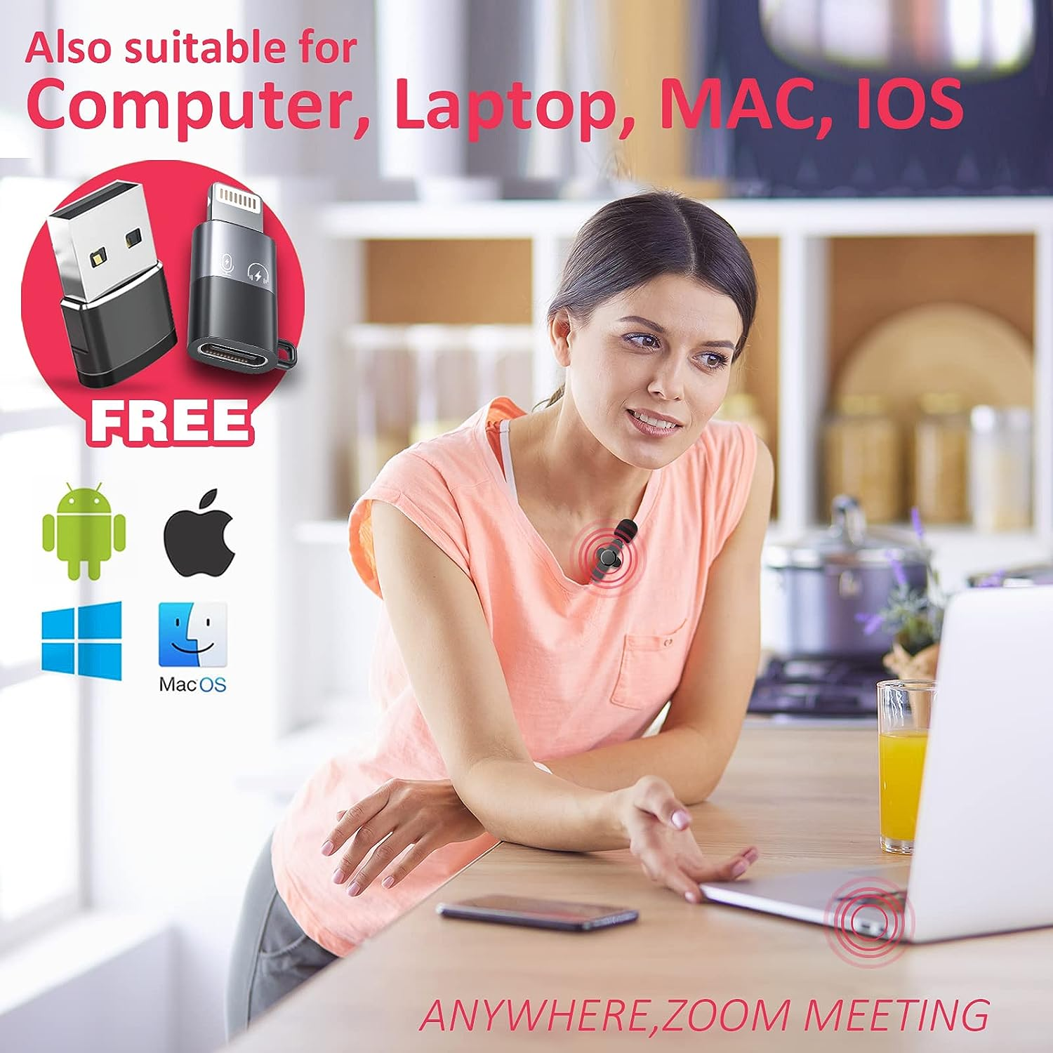 Wireless Clip Mic, Wireless Lavalier Microphones, Lapel Clip-On Microphone, for Iphone 15, Smartphone, Laptop, Video Recording, Tiktok, Facebook Live, Youtube Live Stream image number 1