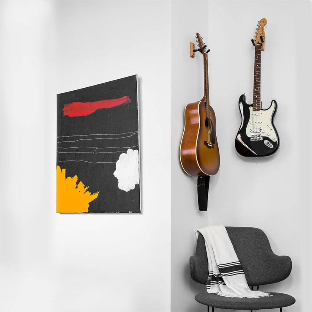 Guitar Wall Mount, 3 Pack Hangers with 10 Picks, Hardwood Holder Adjustable Hook, Electric and Acoustic Wall Mount for Bass, Mandolin