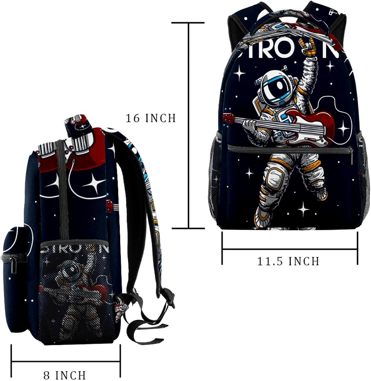 Crazy Astronaut Playing Guitar Backpack Students Shoulder Bags Travel Bag College School Tote Backpacks image number 3