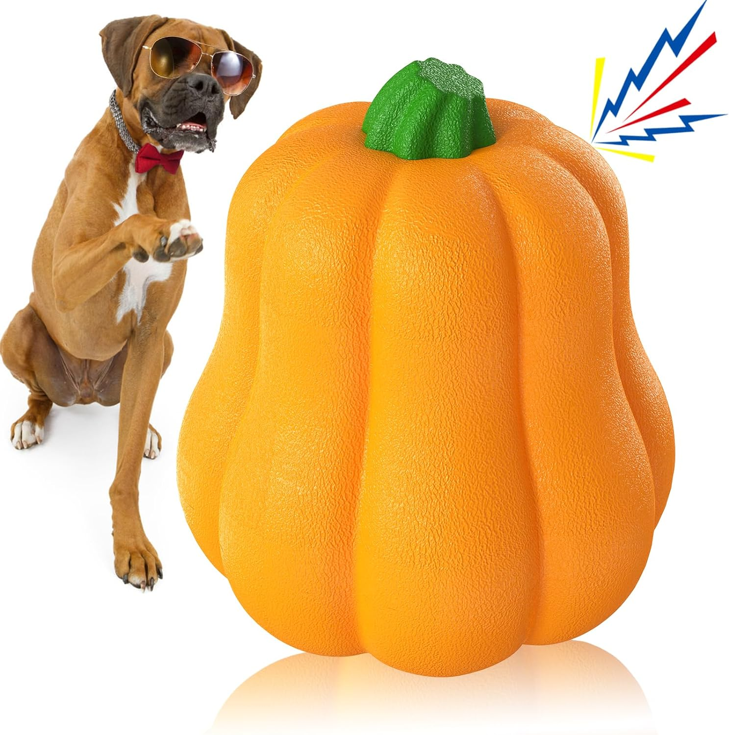Pumpkin Squeaky Dog Toy for Medium & Large Breeds, Interactive Fetch & Chew Toy for Aggressive Chewers, Fun Halloween Theme for Playtime (Pumpkin) image number 2