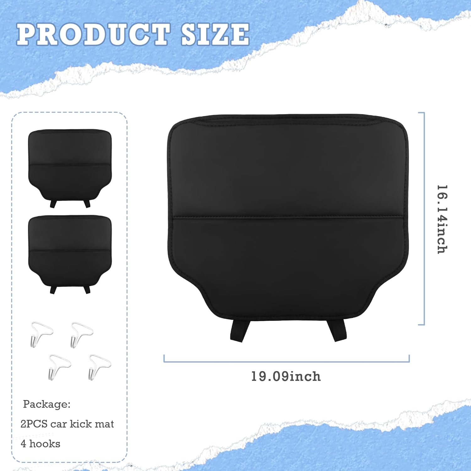 2PCS Leather Kick Mats Back Seat Protector,Storable Car Seat Kick Mats Keeps Car Interior Tidy,Universal Car Back Seat Organizer Car Accessories Fits Cars,Suvs,Trucks (Black) image number 5