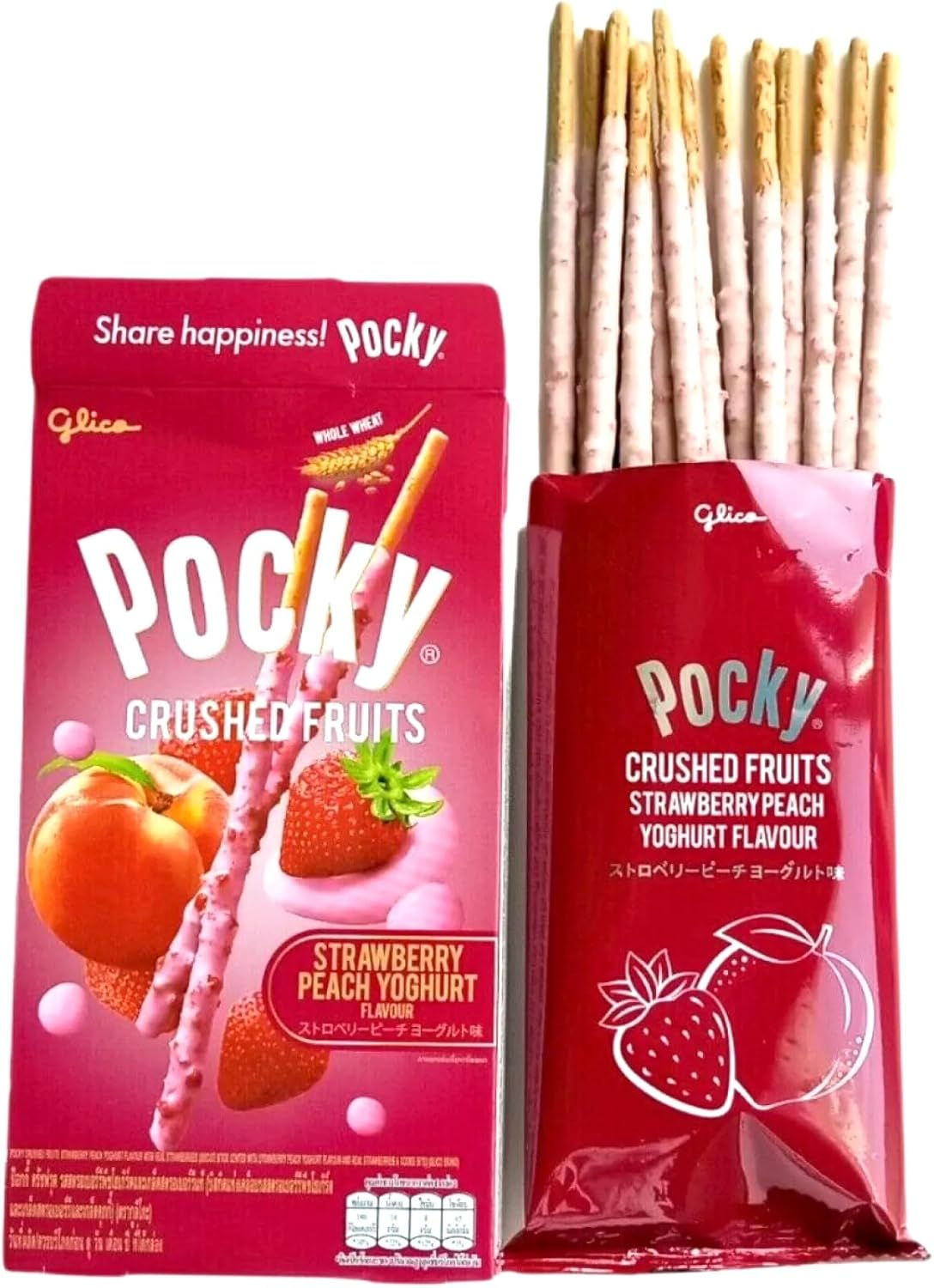 Glico Pocky Stick Biscuits with Strawberry Peach Yoghurt Flavour 38G image number 1