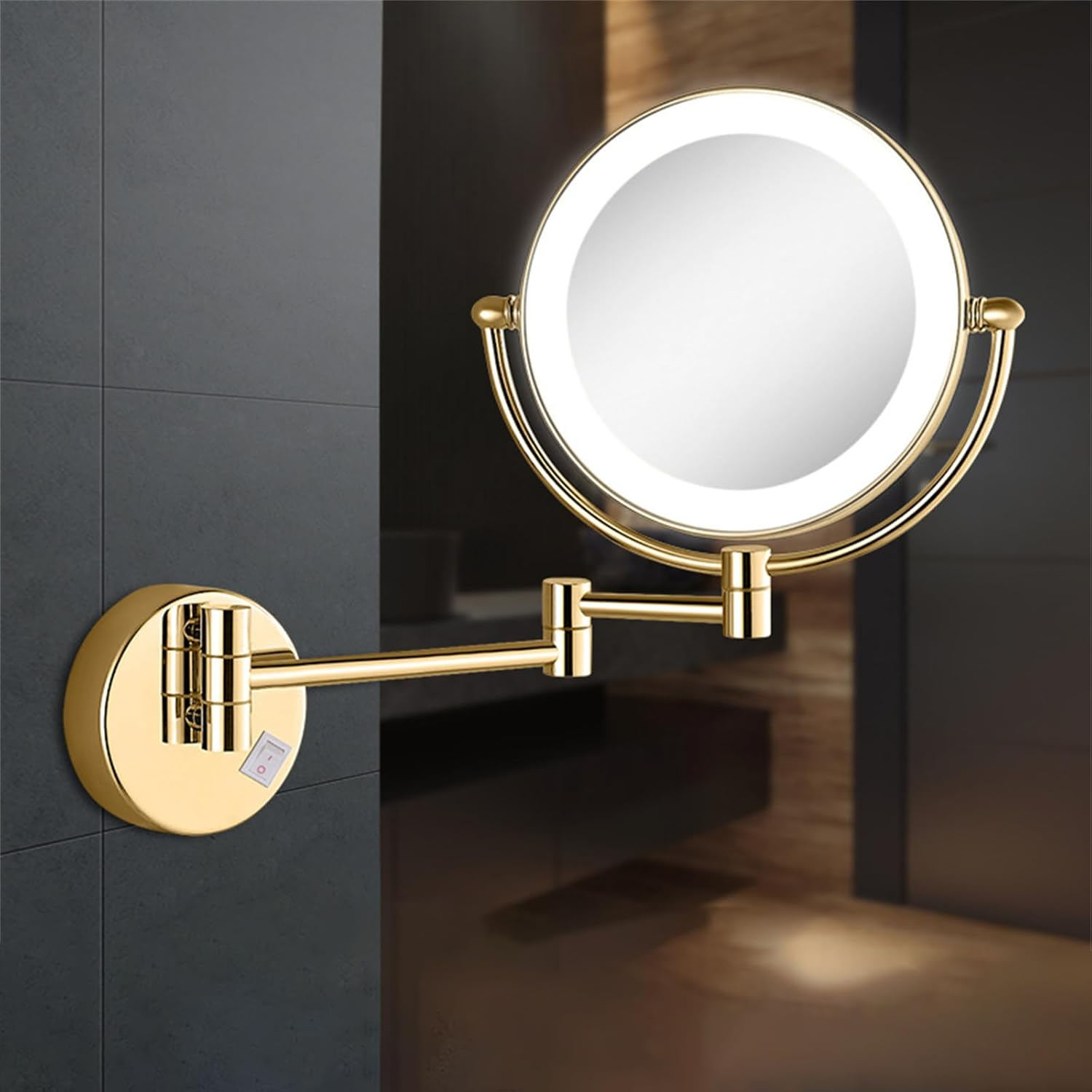 Wall Mounted Lighted Makeup Mirror, Hardwired 8" LED Double Sided Magnifying Vanity Mirror, 360&deg; Swivel Bathroom Shaving Mirror,Brushed Nickel,7X image number 5