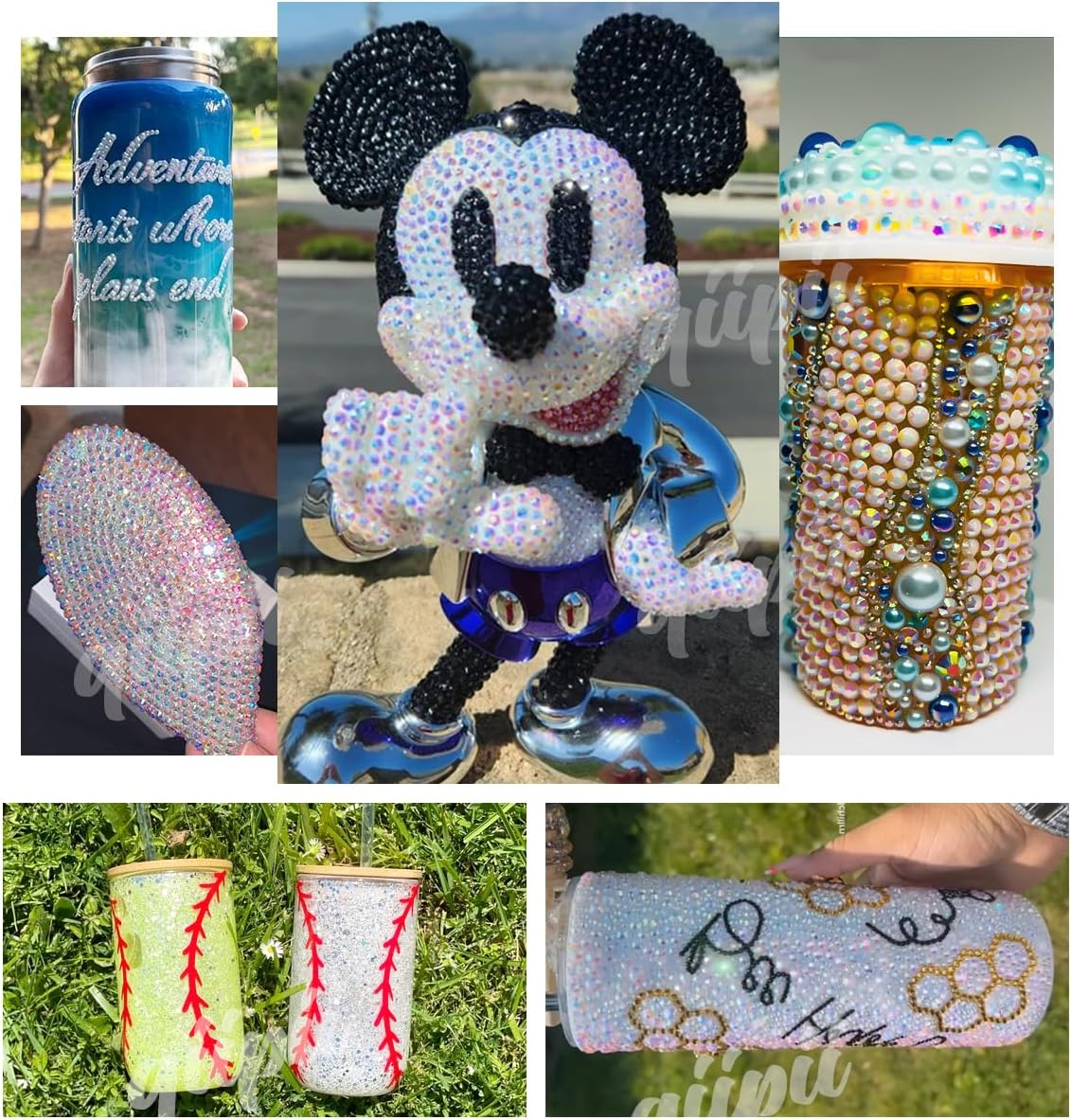 Qiipii Light Blue AB Resin Rhinestones W B7000 Jewelry Glue for Bedazzling Crafting 2Mm-6Mm Flatback Jelly Stones Diamonds Gems Bedazzler Kit Charms for Nails Face Makeup Tumblers Bottles Crafts Shoes image number 2