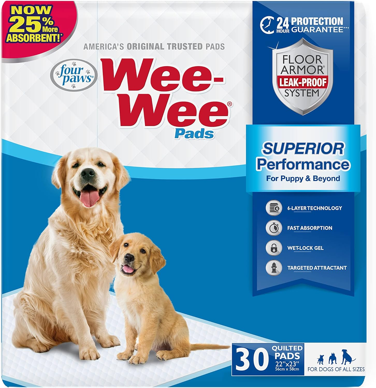 Wee-Wee Puppy Training Pee Pads 30-Count 22" X 23" Standard Size Pads for Dogs image number 2