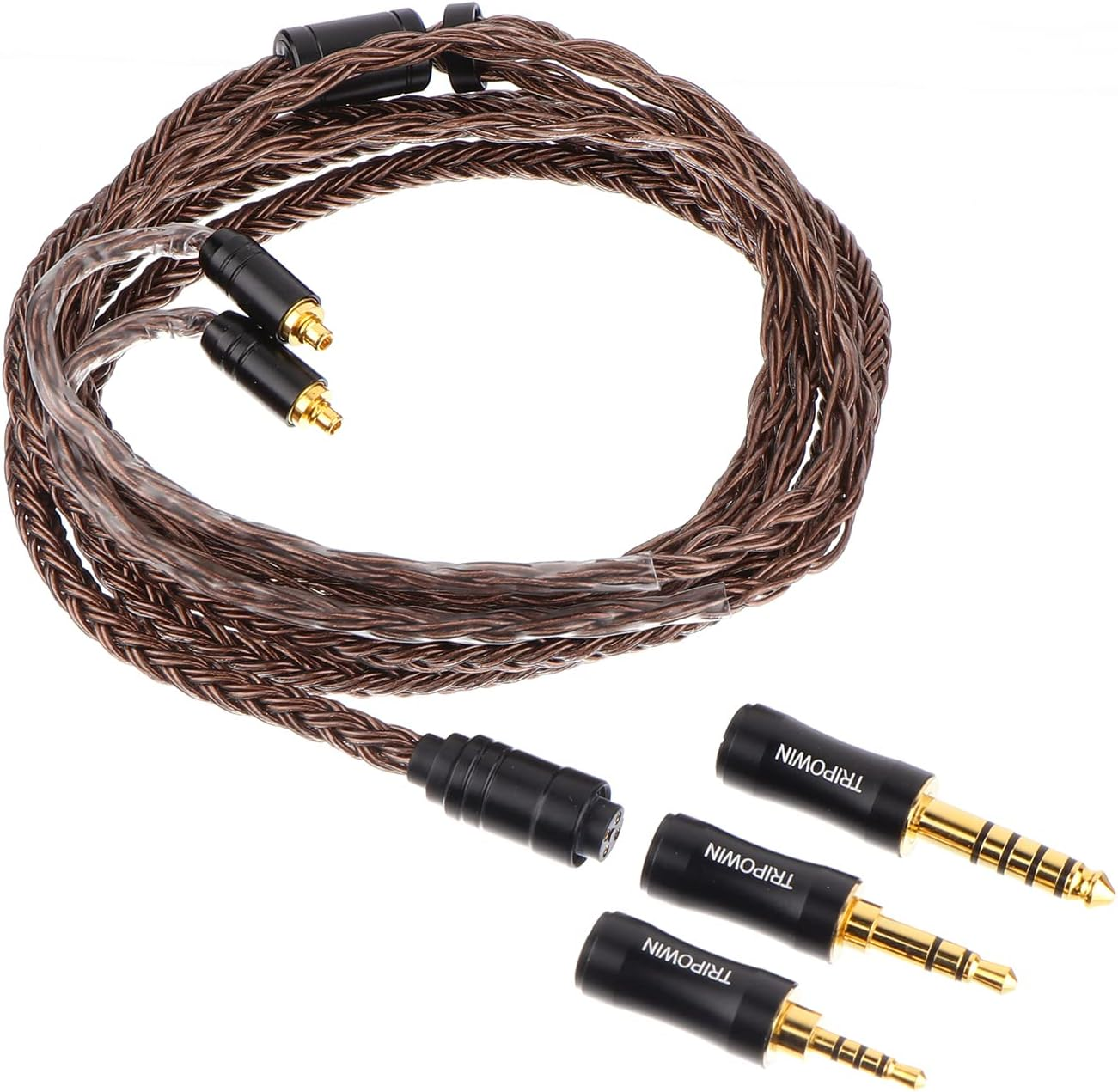 Linsoul Tripowin Amber 32AWG OFC Oxygen Free Cable Hifi IEM Cable with Interchangeable 2.5Mm/3.5Mm/4.4Mm Plug, PVC Sleeve Replacement Cable for Audiophile (Amber, MMCX)