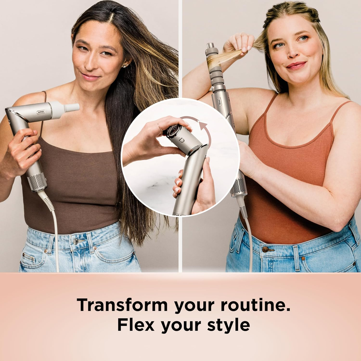 Shark Flexstyle 2-In-1 Professional Hair Dryer & Styling System, 4 Attachments, 4 Heat and 3 Airflow Settings, Heat Damage Protection, Lightweight 700G, HD421SLANZ, Stone