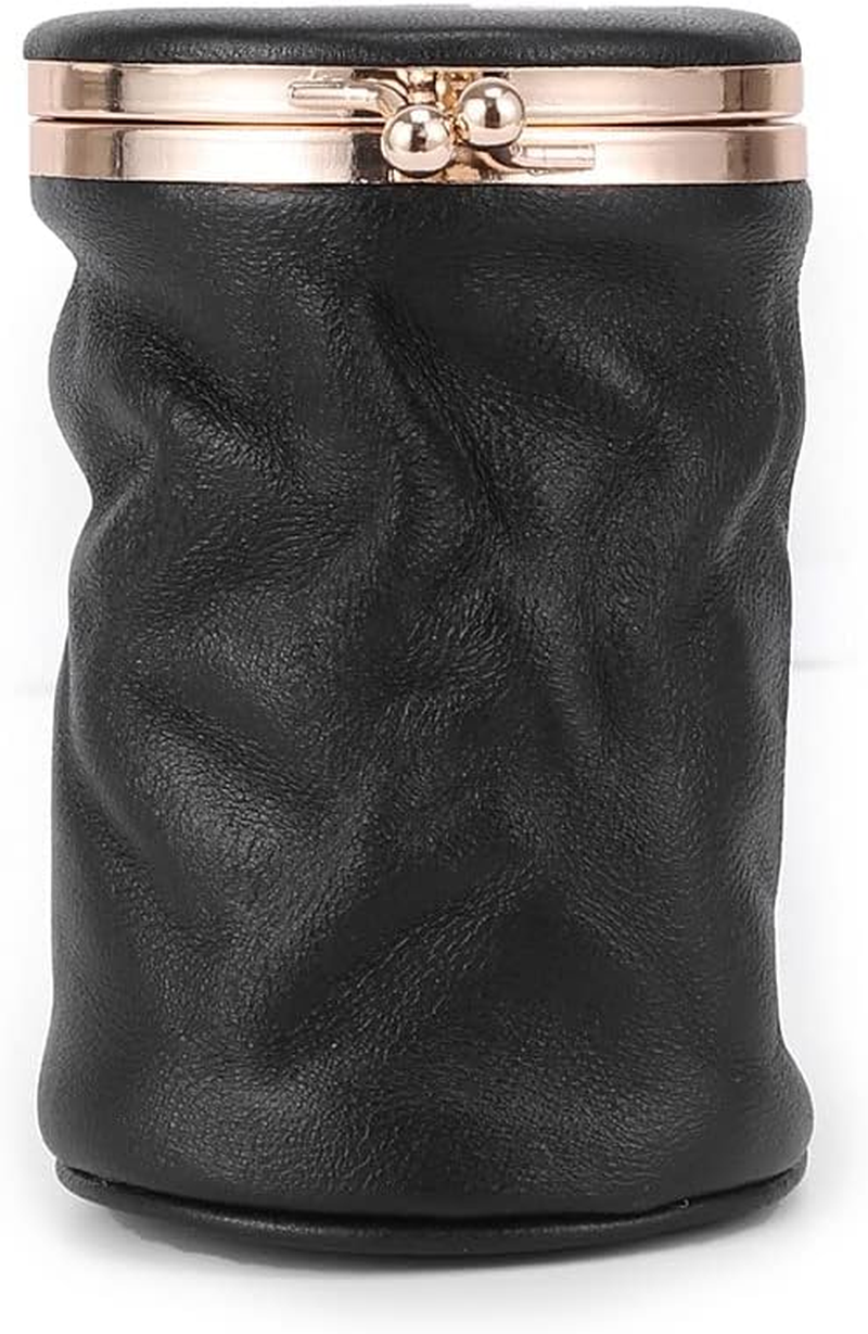 DDPOND Genuine Leather Clutch Cosmetic Bag for Women Lipstick Case Holder with Mirror Kiss Lock Makeup Purse Coin Pouch