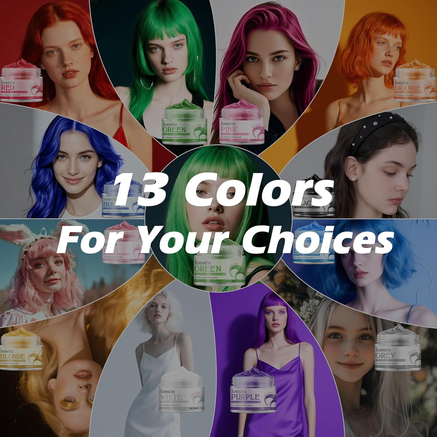 Green Hair Wax 100G &ndash; Temporary Hair Color for Men, Women & Teens &ndash; Washable Styling Clay Mud, Instant Hair Dye for Cosplay, Party, Halloween, Daily Look & Costume Use Lonstin Hair Colour Wax image number 4