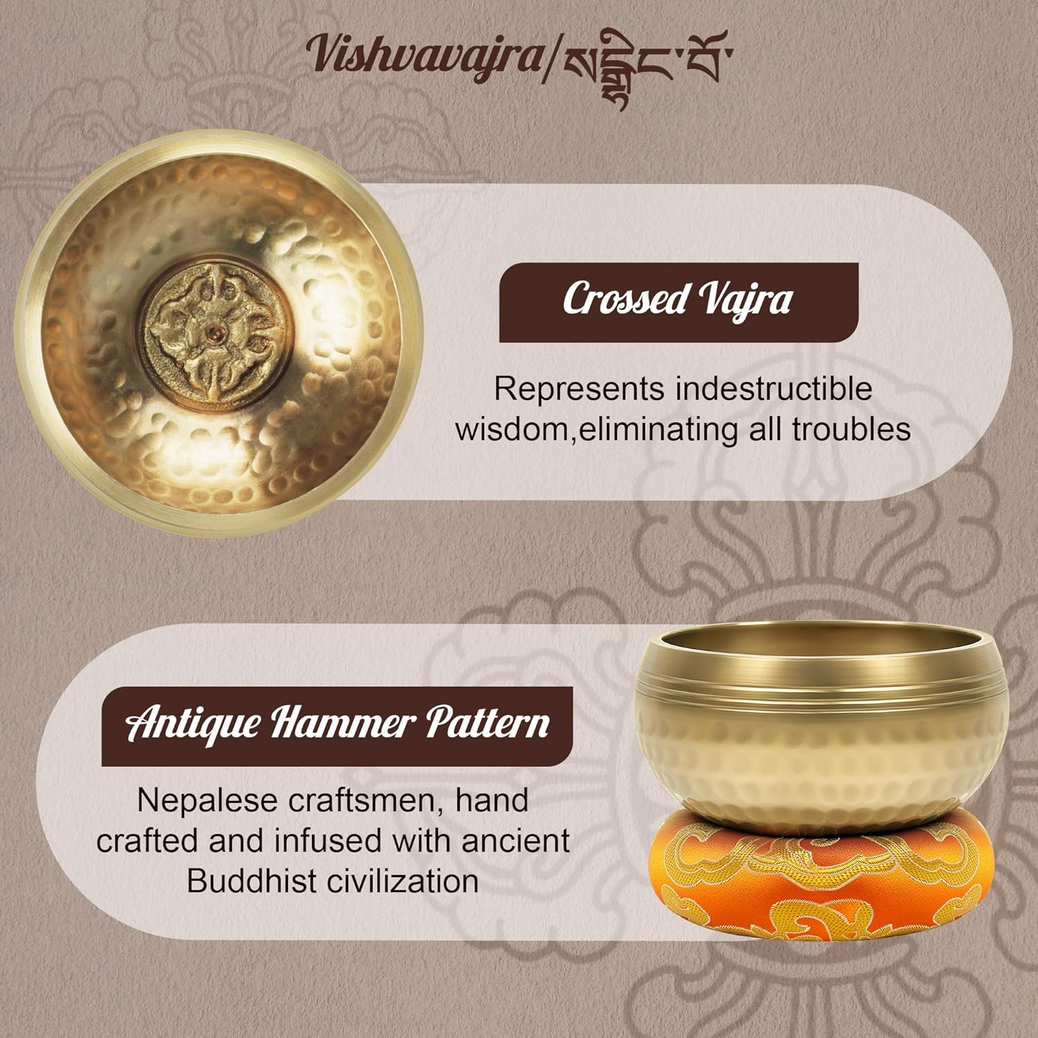 3.14In Tibetan Singing Bowl Set with 7 Chakra Crystal Stones &ndash; Handmade in Nepal for Meditation, Mindfulness & Relaxation image number 4