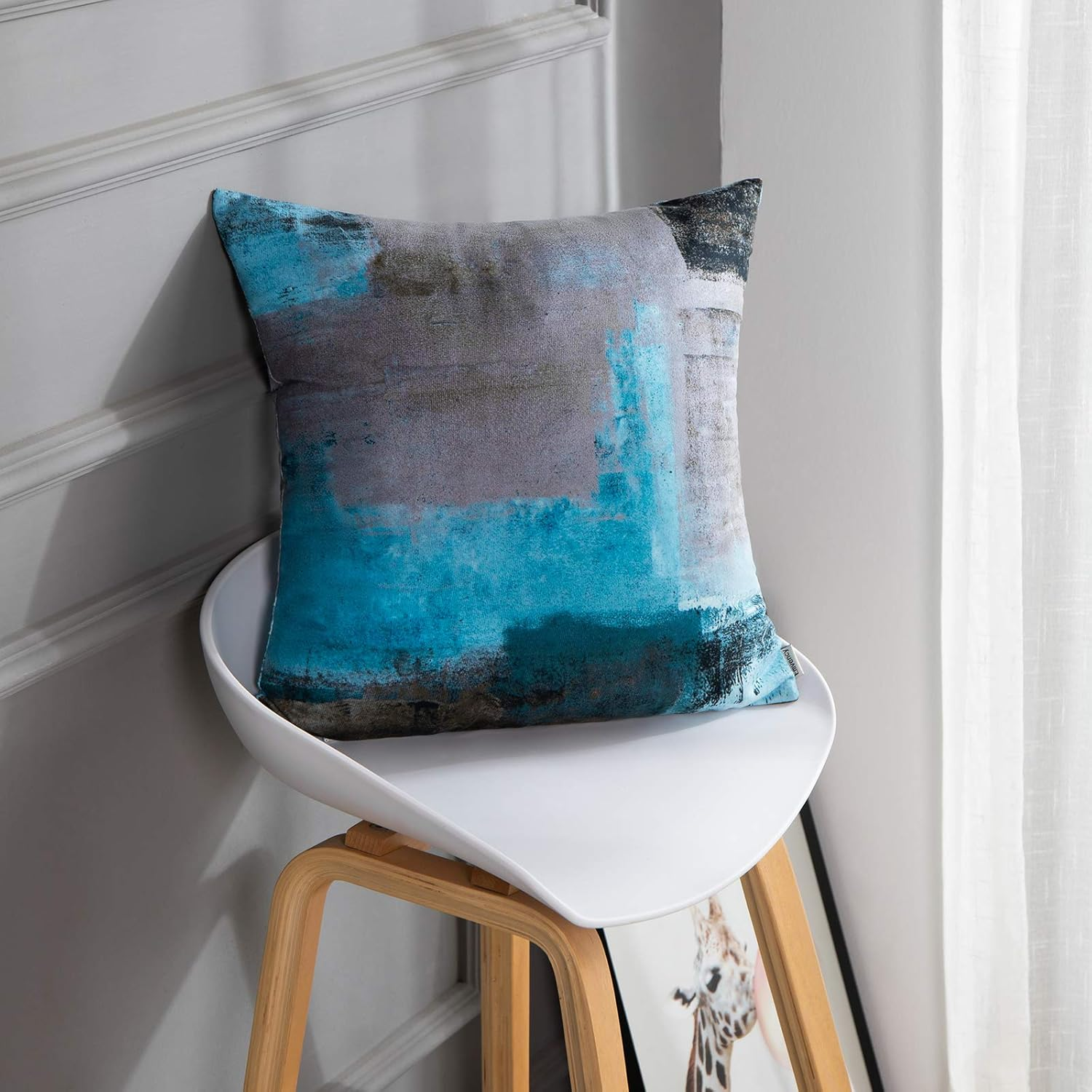 Britimes Throw Pillow Covers Modern Home Art Decor, 18 X 18 Inches Set of 2 Pillow Cases Decorative, Abstract Oil Painting Pillowcases for Bedroom, Living Room, Cushion Couch Sofa, Teal Grey image number 6