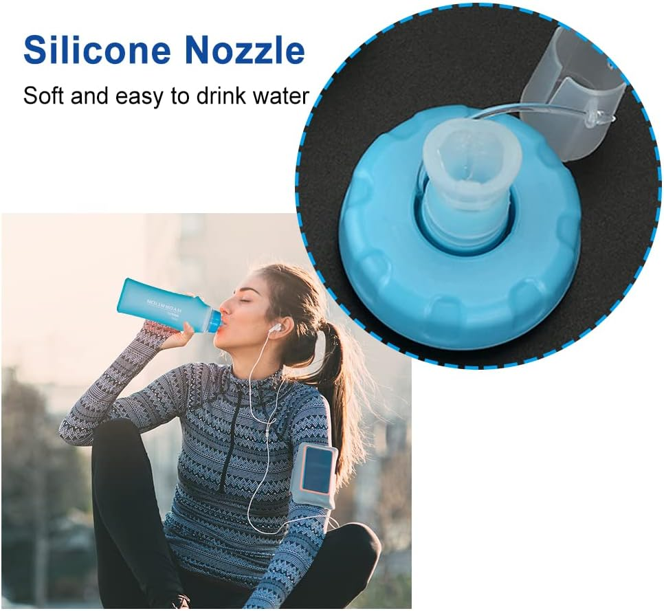 2Pcs 500Ml TPU Soft Flask Sports Water Bottle for Hydration Pack for Running Hiking Cycling Climbing Jogging Marathon