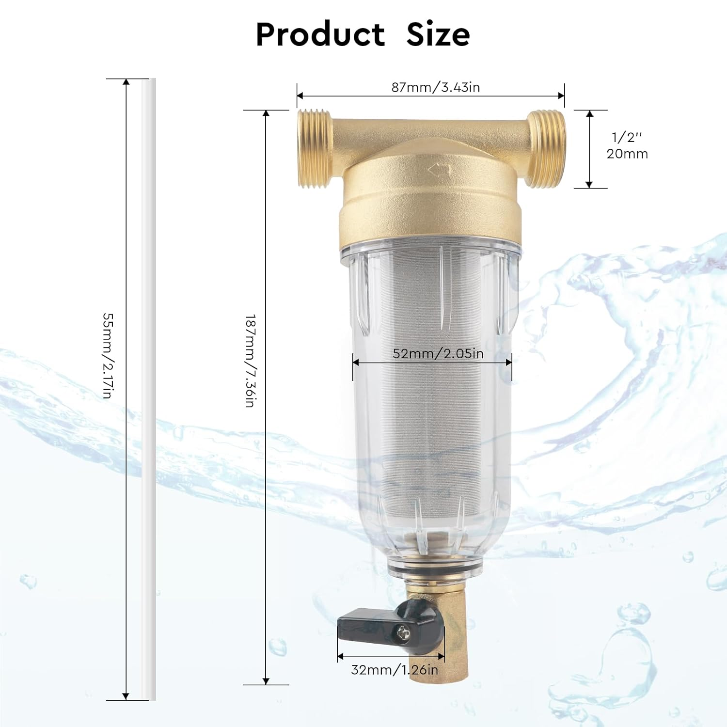 Reusable Flushable Fine Filter, Spin down Sediment Water Filter, Water Filter, Garden Hose, Iron Filter for Well Water, Tap Water Filter Water (1/2 Inch Male Thread)