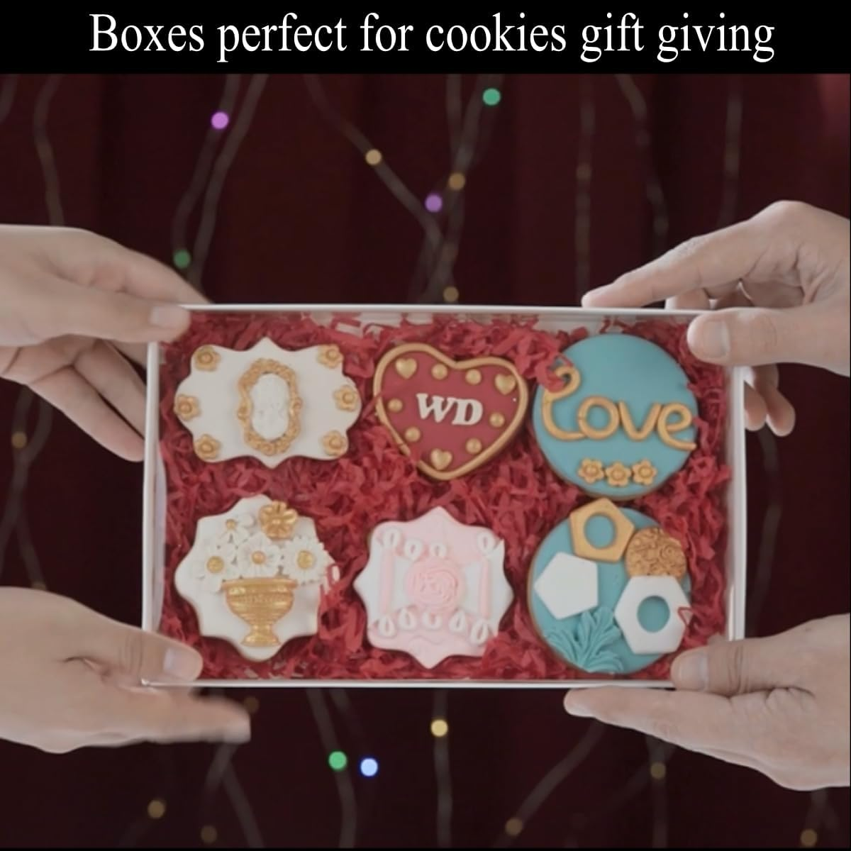 Romanticbaking 10Pack 9 1/2" X 6" X 1 1/4" Inch Clear Cookies & Cakesicle Boxes with Window - Perfect for Macarons & Chocolate Covered Pretzel Rods - 24, Gold,Transparent image number 3