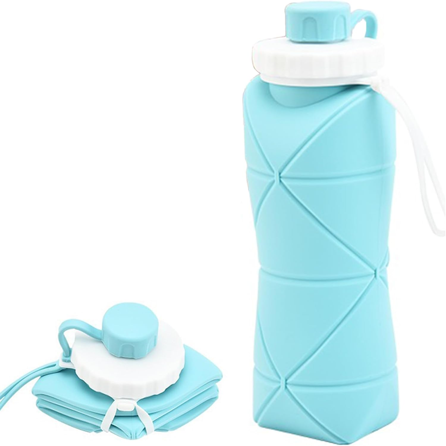 RUNGOS Collapsible Water Bottle for Travel Essentials [Double Leak-Proof Design] [Bottle Cap with Safety Rope] BPA Free Silicone Foldable Water Bottle for Outdoor Hiking Sports, Lightweight (Gray)