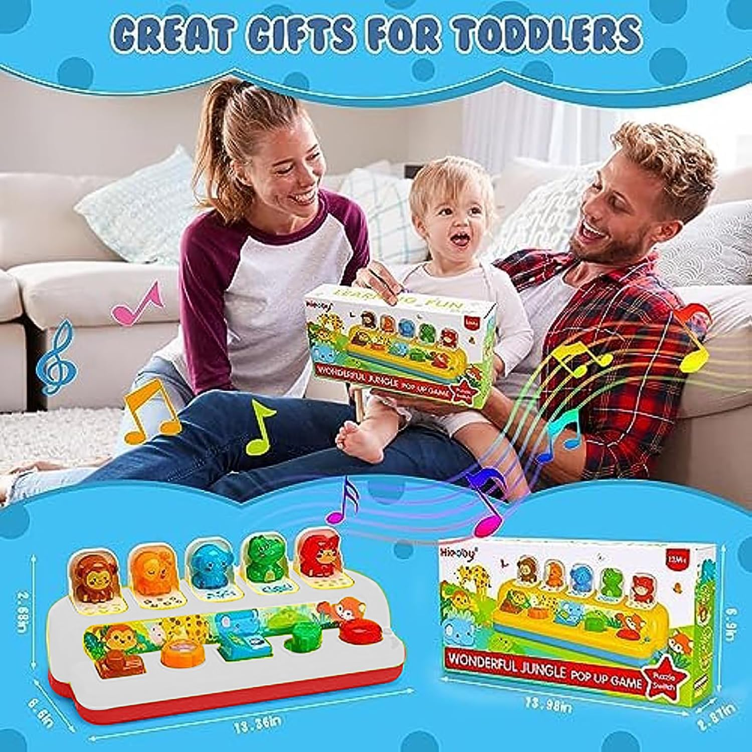 Interactive Pop up Animal Toys with Music & Light, Montessori Cause and Effect Toys for 1 Year Old Boy Girl Early Learning Musical Baby Toys 9-12-18 Months STEM Toddler Toys Age 1-2 Infant image number 1