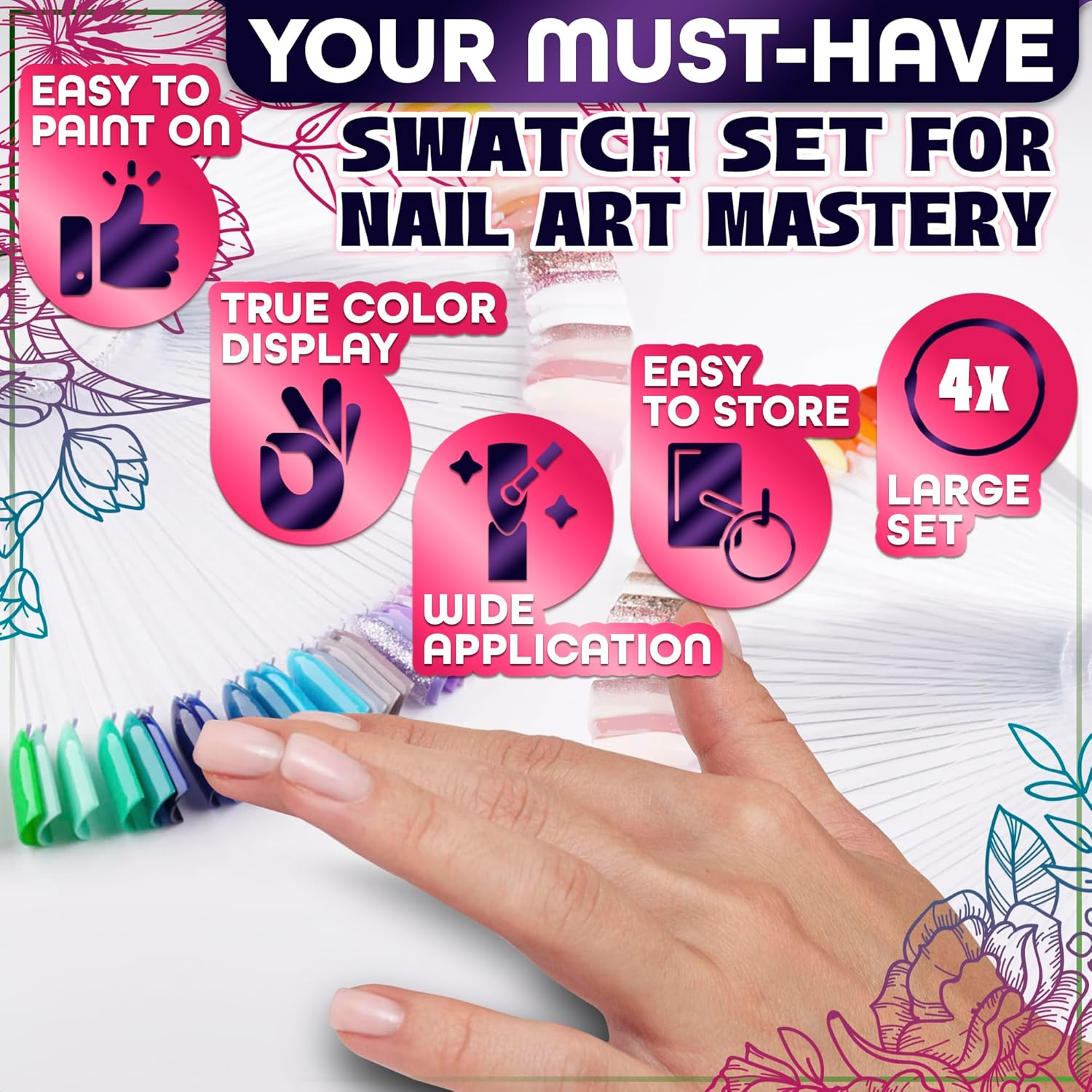 4 Sets Total 200 Tips - Transparent Nail Art Practice Finger Clipper Nail Art Polish Display Stick image number 6