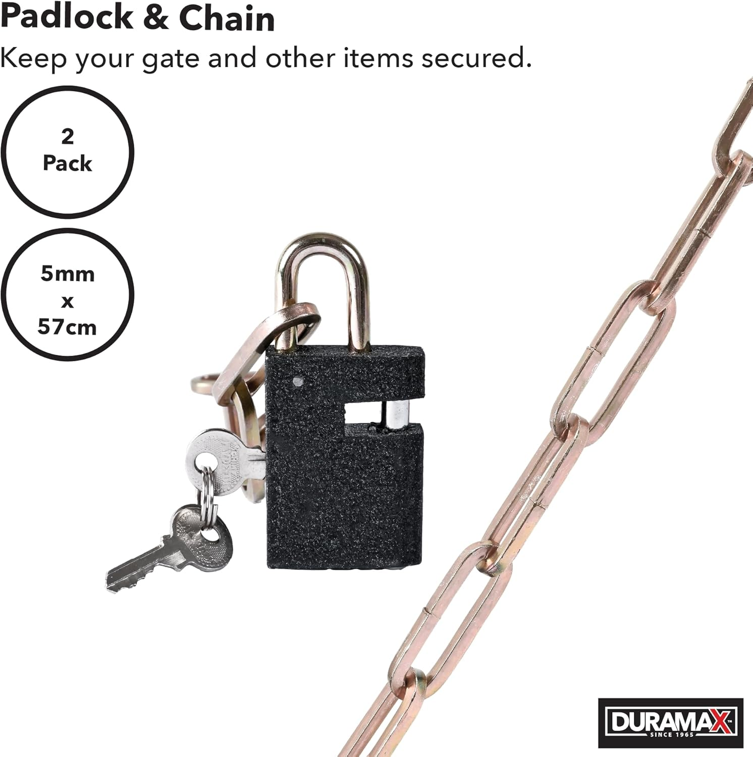 Duramax Padlock with Chain 2-Pieces, 5 Mm X 80 Cm Size image number 1