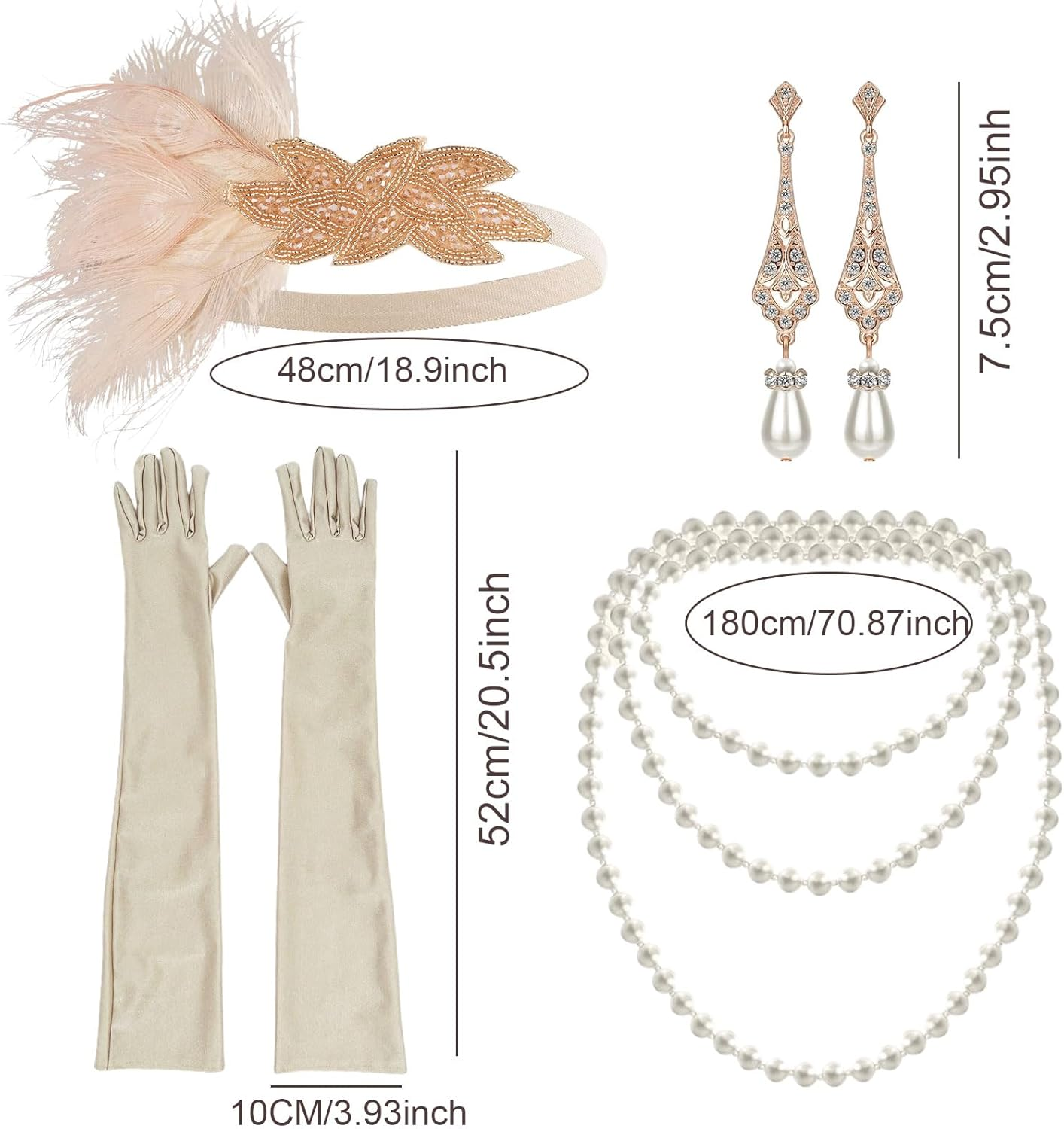 4 Pieces 20S Facny Dress Accessories, Great Gatsby Accessories for Women, 1920S Vintage Flapper Dress Up, Flapper Charleston Accessories, for 20S Party Halloween Masquerade image number 2