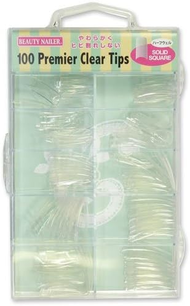 Beauty Nailer PT-11N 100P Premier Tips Solid Square Assortment, Clear