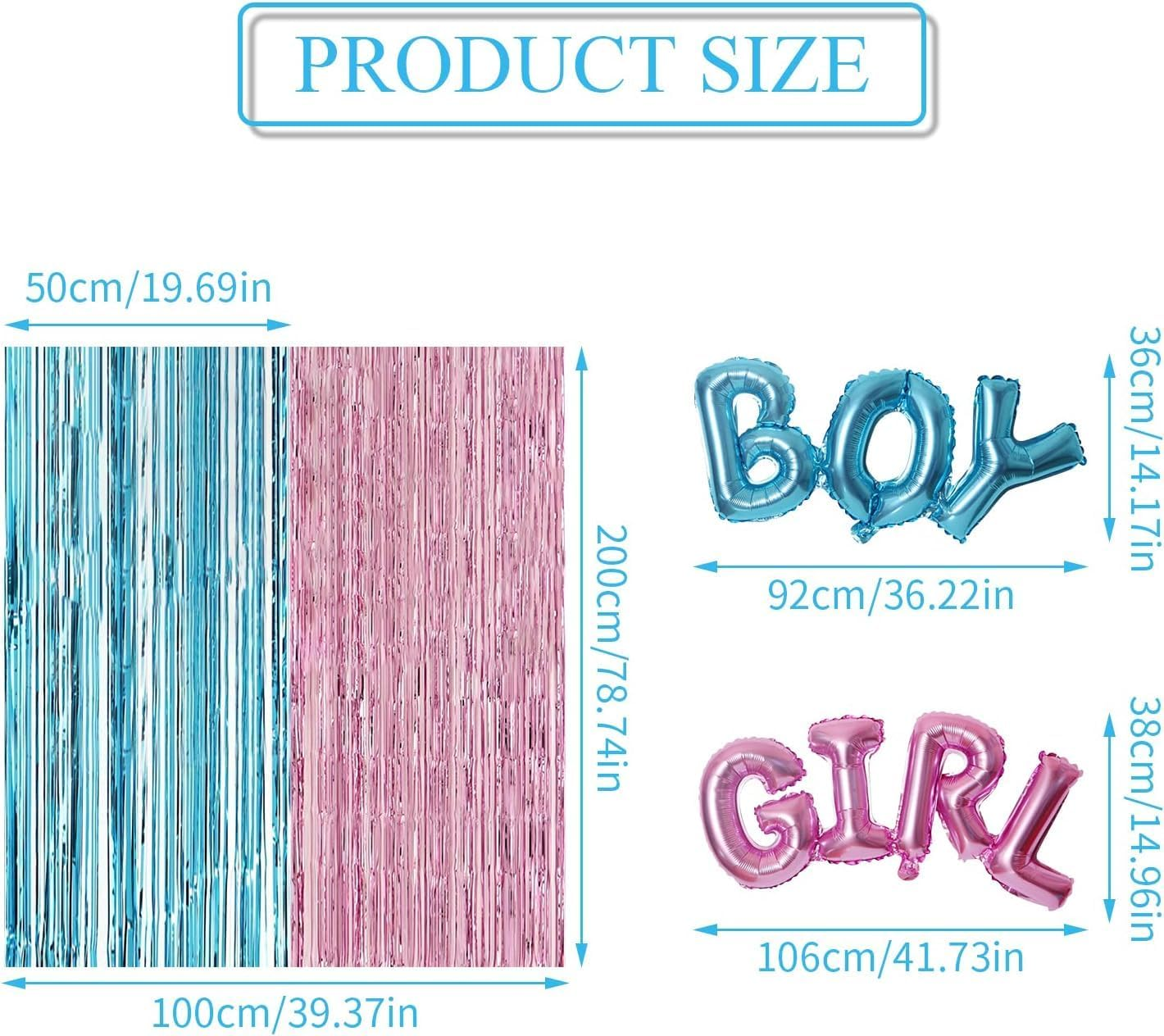 Gender Reveal Party Decor, Boy or Girl Foil Balloons, Boy or Girl Gender Reveal Balloons Garland with Pink and Blue Metallic Foil Fringe Streamer Curtains(With Adhesive Tape) image number 2