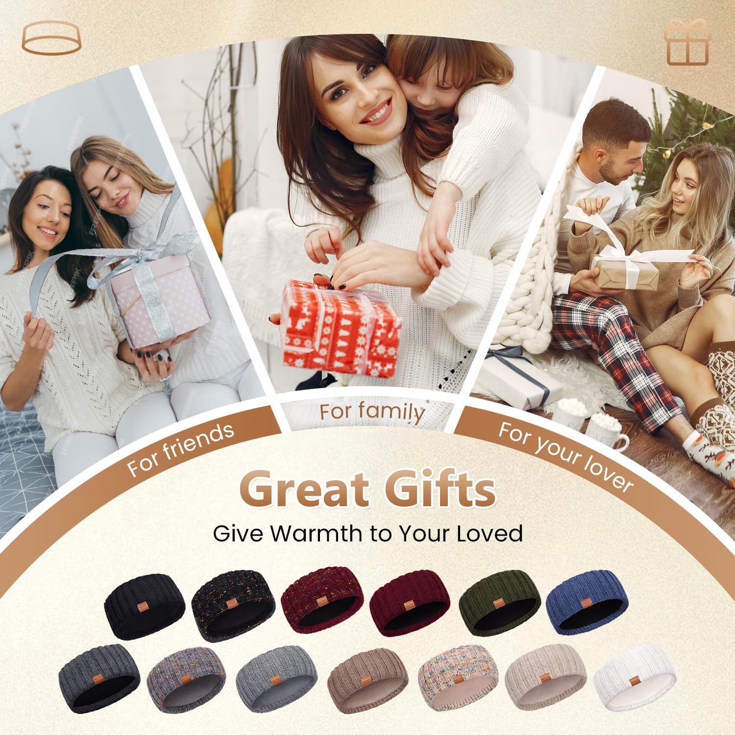 MUTKIS Women'S Winter Headband, Pack of 3, Ear Warmers, Women'S Headband, Wool Knitted Thick with Fleece Lining, Hair Band, Cold Weather Warm Earmuffs (Black + Beige + Dark Grey) image number 5