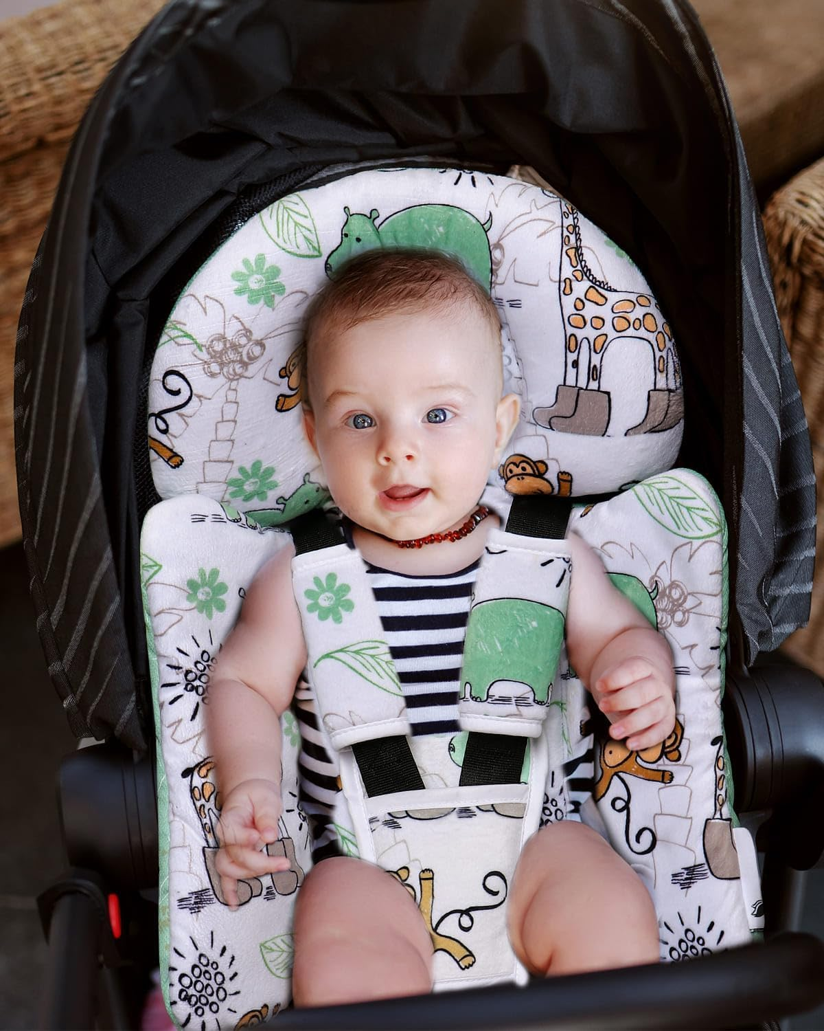 Infant Car Seat Insert, Enlarged Head Support for Baby Carseat, Reversible Newborn Insert with 3 Strap Covers, 2-In-1 Baby Car Seat Cushion for Stroller, Swing, Bouncer, Rocker - Blue Giraffe image number 3