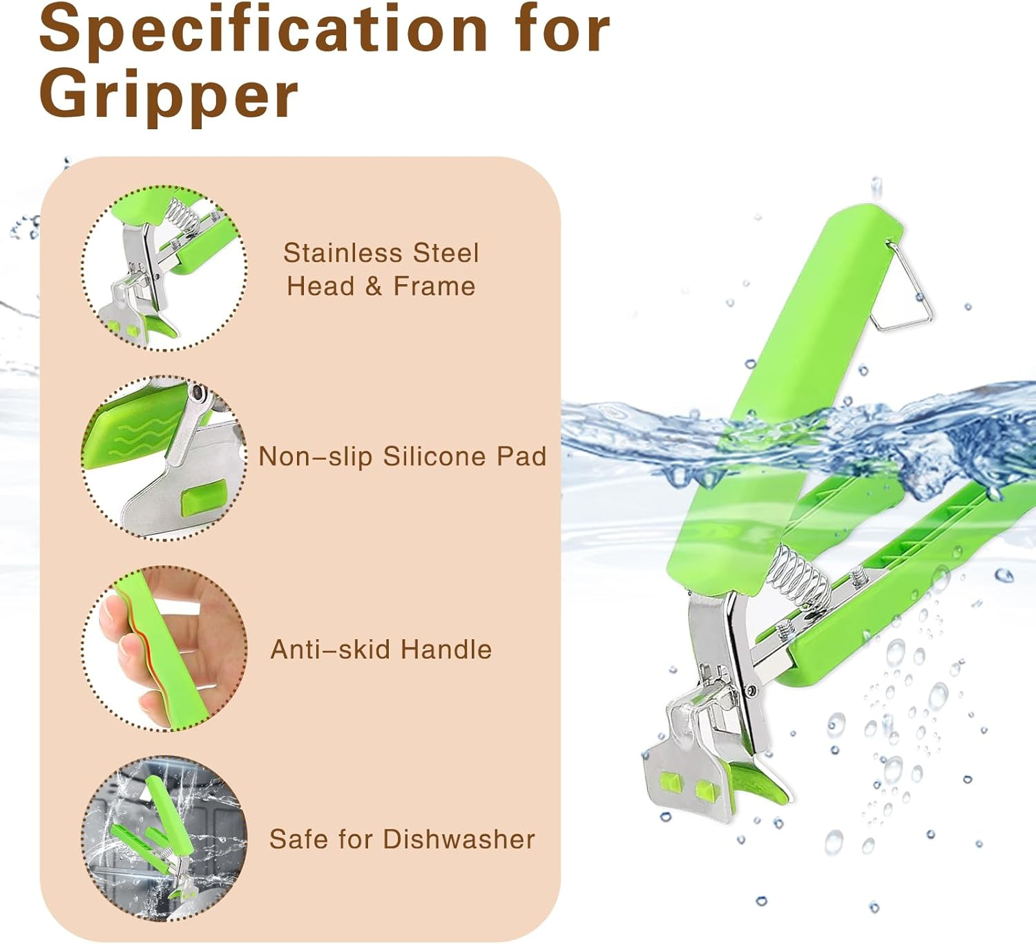 Set of Two Gripper Clips for Moving Hot Plate or Bowls with Food Out, from Instant Pot, Microwave, Oven, Air Fryer. Accessory for Lifting Insta Pot Inner Liner. - Green image number 4