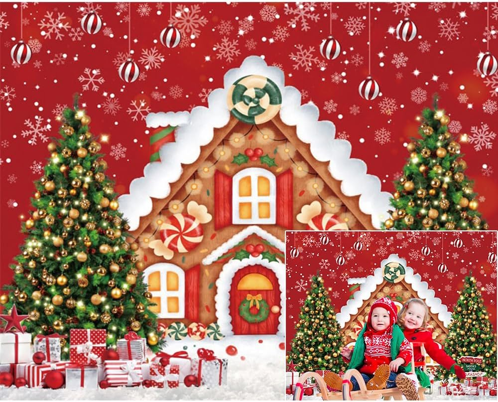 Christmas Backdrop 10X8Ft Wood Barn Winter Christmas Photo Backdrop for Photography Wooden Door Christmas Tree Gifts Snowy Background Kids Adults Family Christmas Eve Party Decoration Props