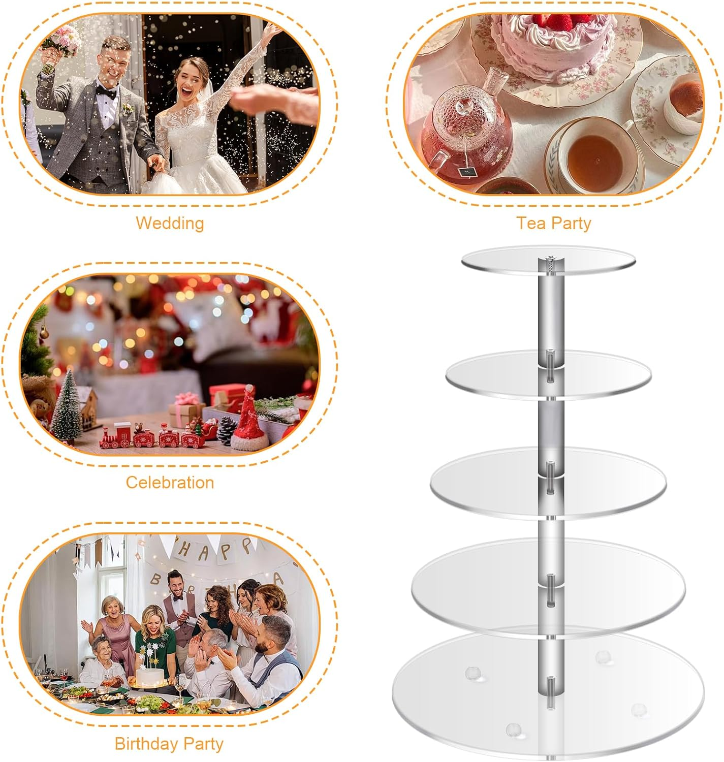 5 Tier Clear Cupcake Stand,Round Acrylic Cupcake Display Stand Dessert Tower Pastry Stand for Wedding Birthday Theme Party- 15.7 Inches (Transparent）