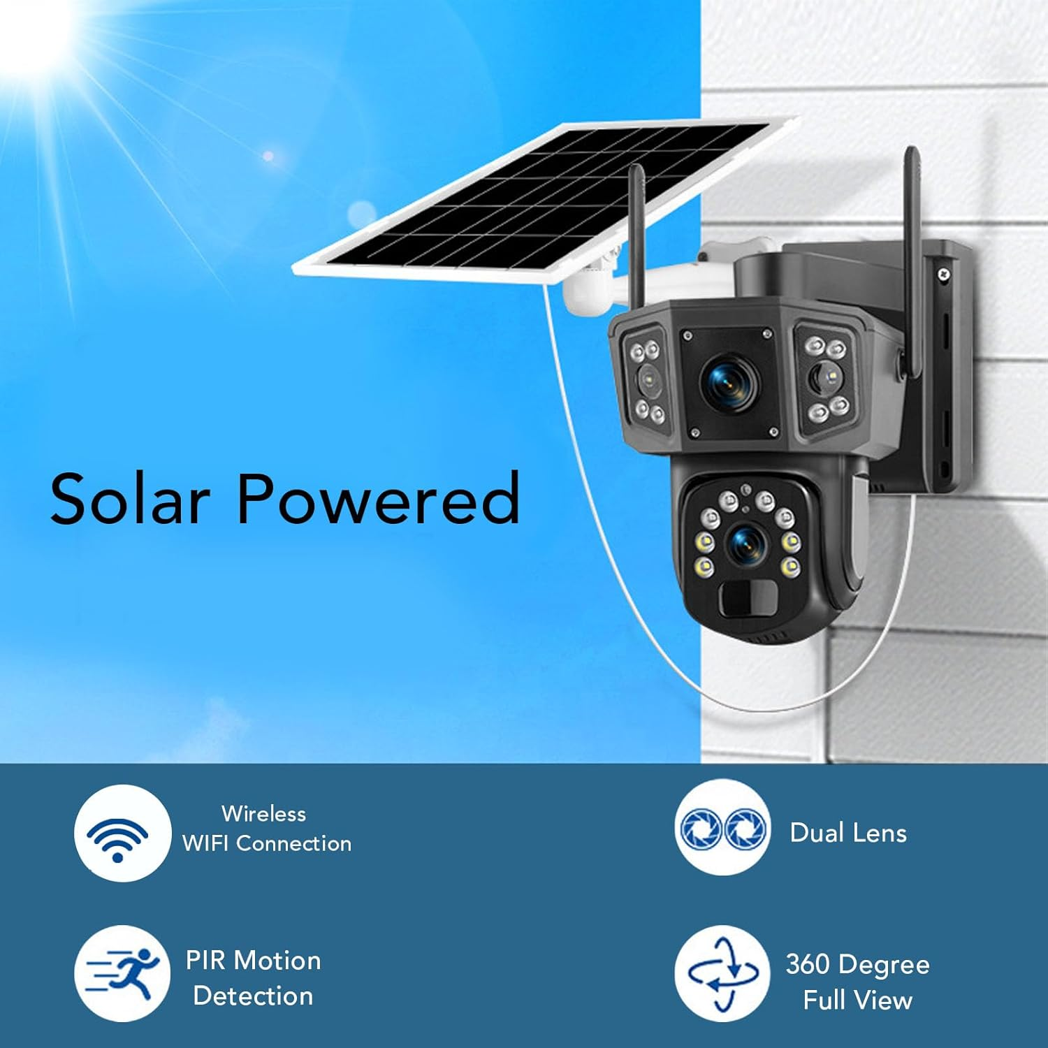 Solar Security Cameras Wireless Outdoor, 4K Battery Powered PTZ Wifi 8MP Security Camera, PIR Motion Detection & 360&deg; Panoramic View, Dual Lens image number 2