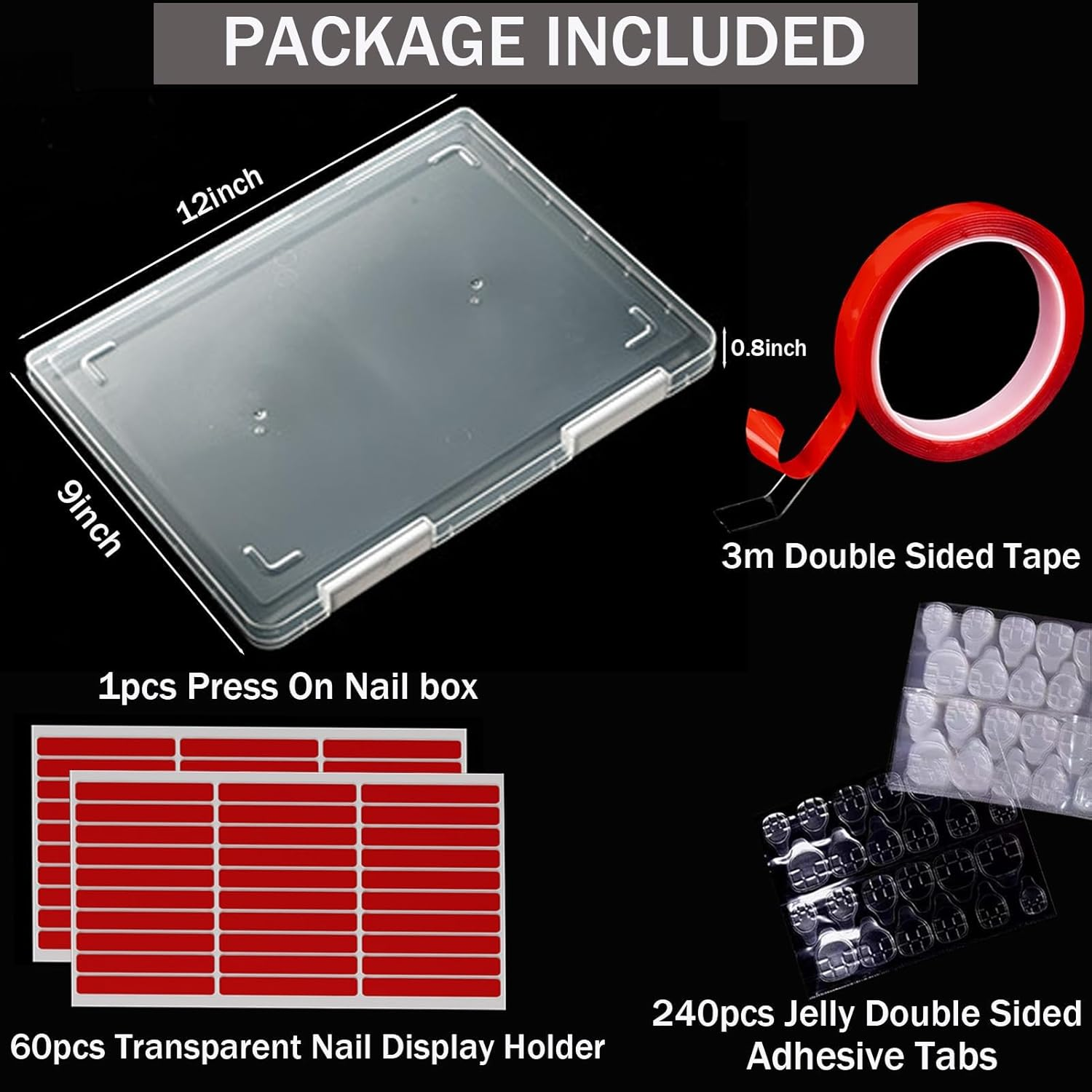 Merhamery Large Compact Transparent Press-On Nail Storage Box (12 * 9 * 0.8 Inch) - 600 Pieces Capacity - Press-On Nail Organizer & Display Storage Box image number 2