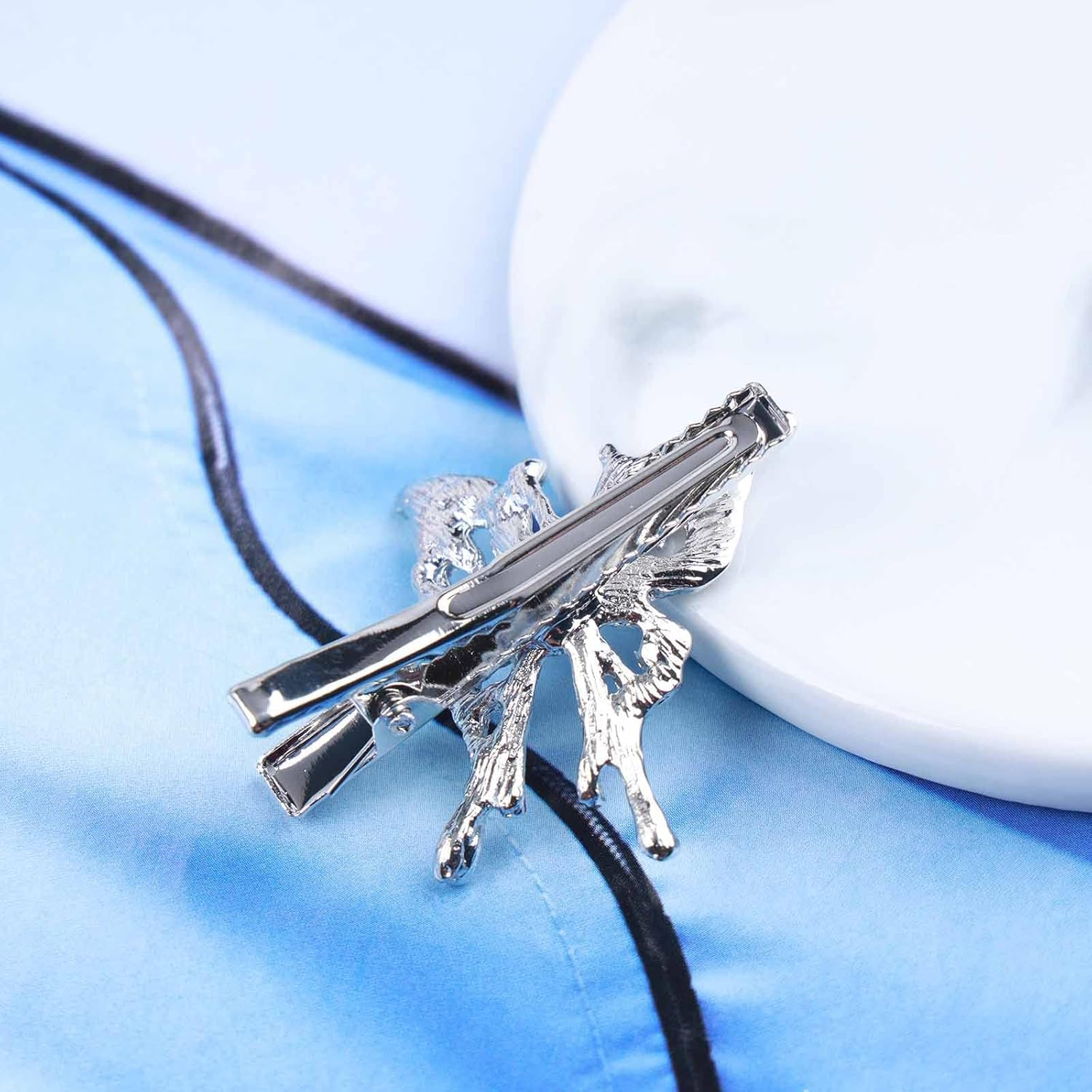 Yheakne Boho Butterfly Hair Clip Emerald Butterfly Hair Clip Silver Clip Butterfly Hair Clip Headpiece Decorative Hair Accessories for Women and Girls Headwear (Without Crystal) image number 6