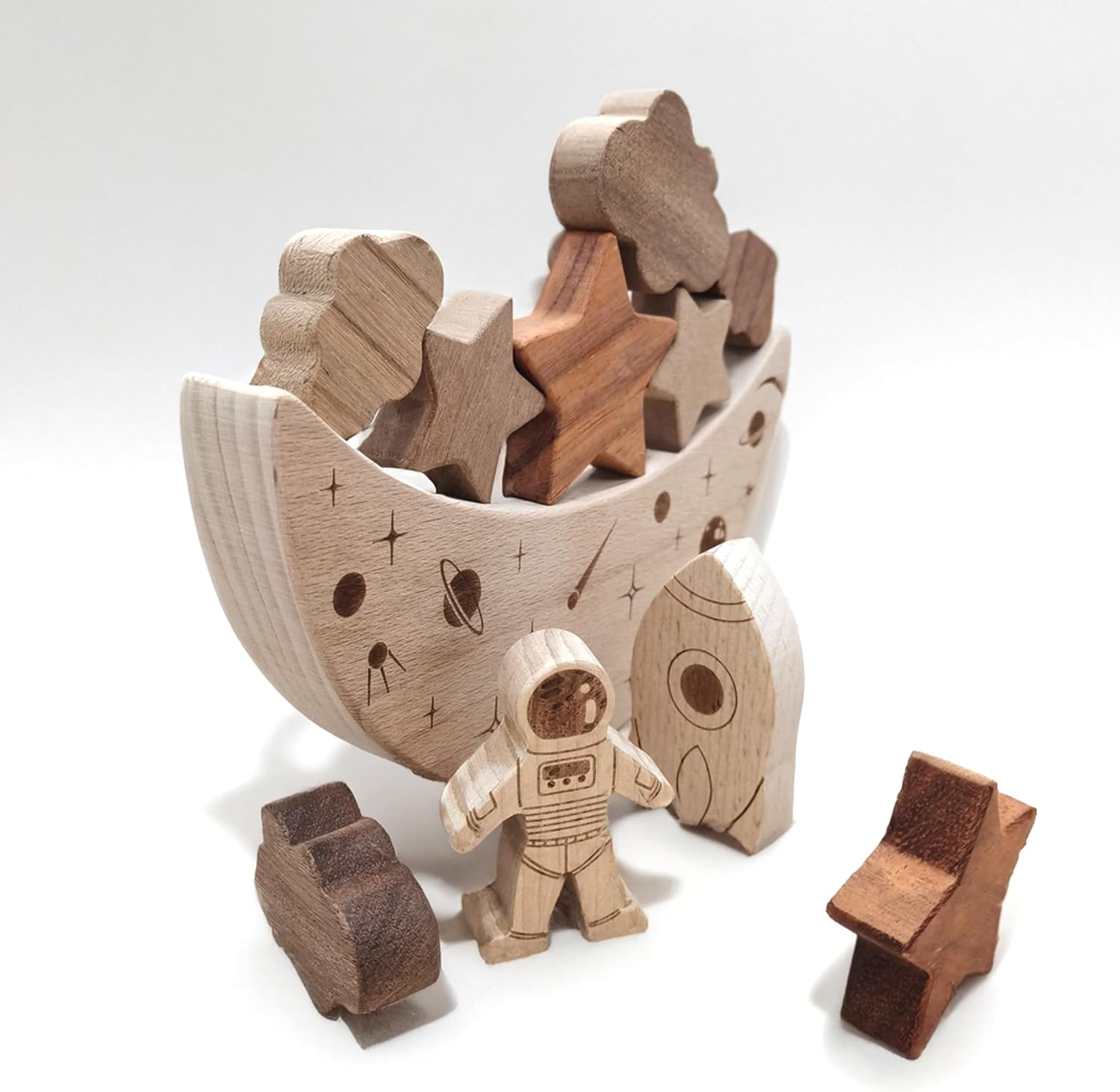 Montessori Wooden Balance Stacking Toys for Toddler, Wooden Stacking Blocks Toys, Toddlers Educational Toys for Baby Boy Girl Ages 3-5 Years Old,Space Theme Balance Game image number 2