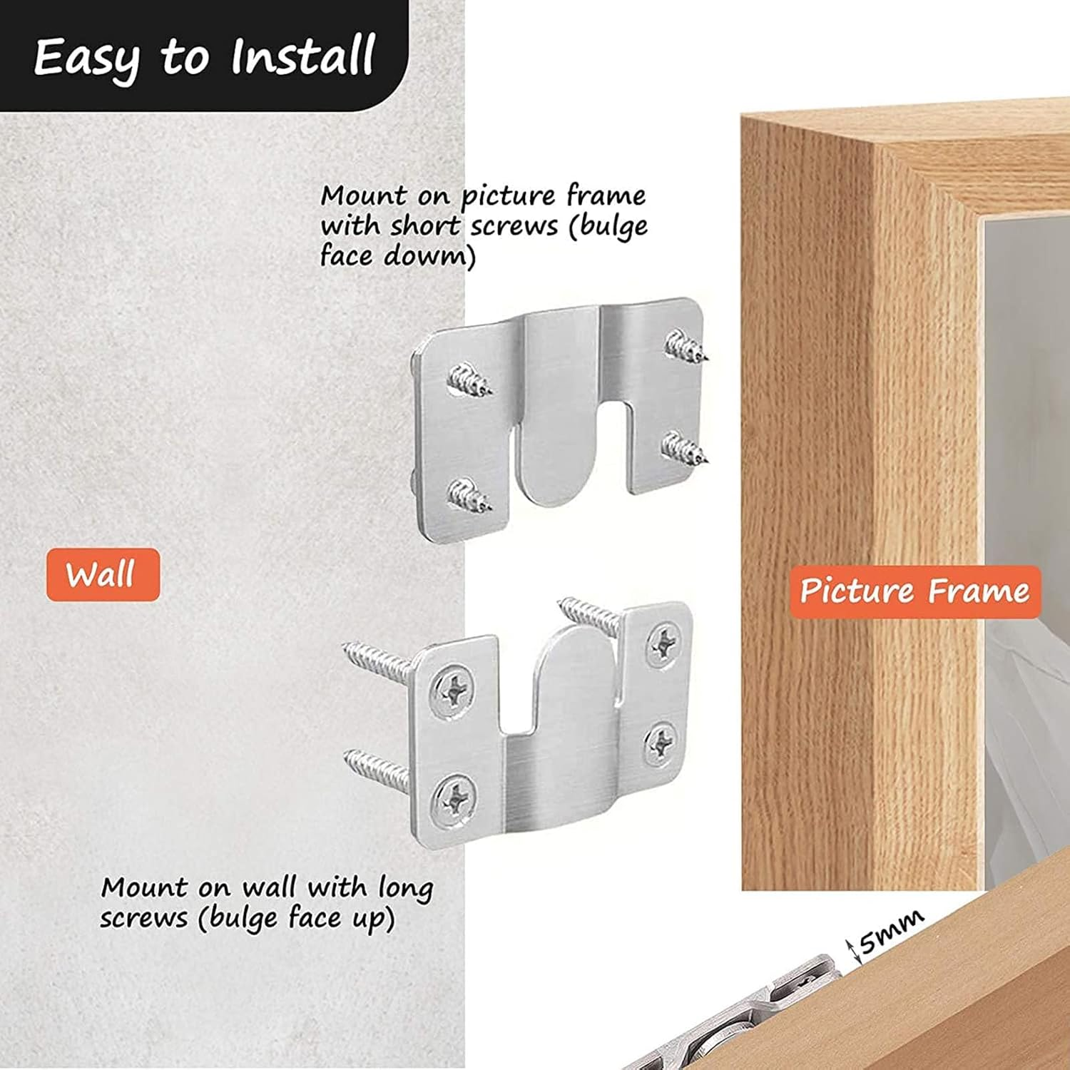 Emapoy 4 Pack Headboard Wall Mounting Brackets, Flush Mount Bracket, Interlocking Hanging Bracket with Screws, Mounting Hardware for Picture image number 5