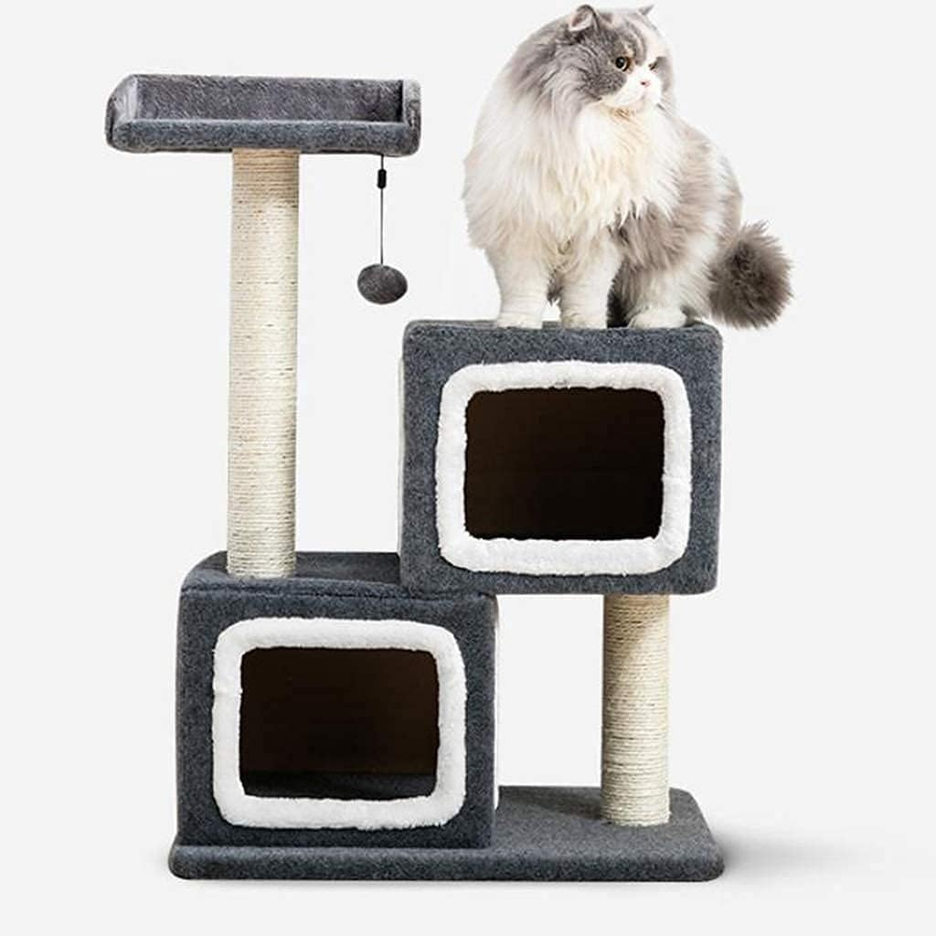 Double Litter Cat Tree Simple Cat Tower Scratching Cat Condo Furniture Scratching Climbing Activity Center Sleeping Bed
