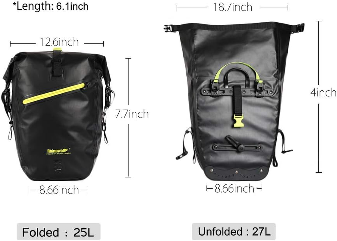 Rhinowalk Bike Bag Waterproof Bike Pannier Bag 27L,(For Bicycle Cargo Rack Saddle Bag Shoulder Bag Laptop Pannier Rack Bicycle Bag Professional Cycling Accessories)-Green - Green image number 3
