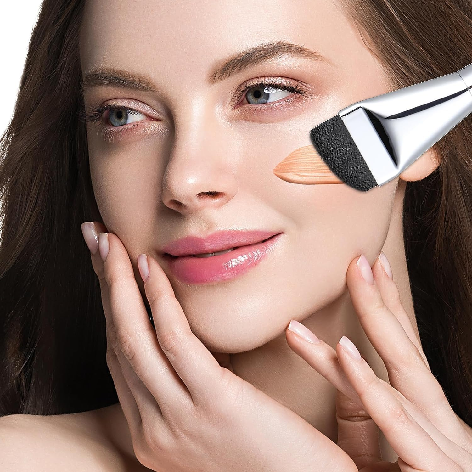 Flat Foundation Makeup Brush Set, 4 Pieces Thin Liquid Foundation Brush,Flat Lightweight Concealer Thin Liquid Foundation Application for Women and Girls image number 3