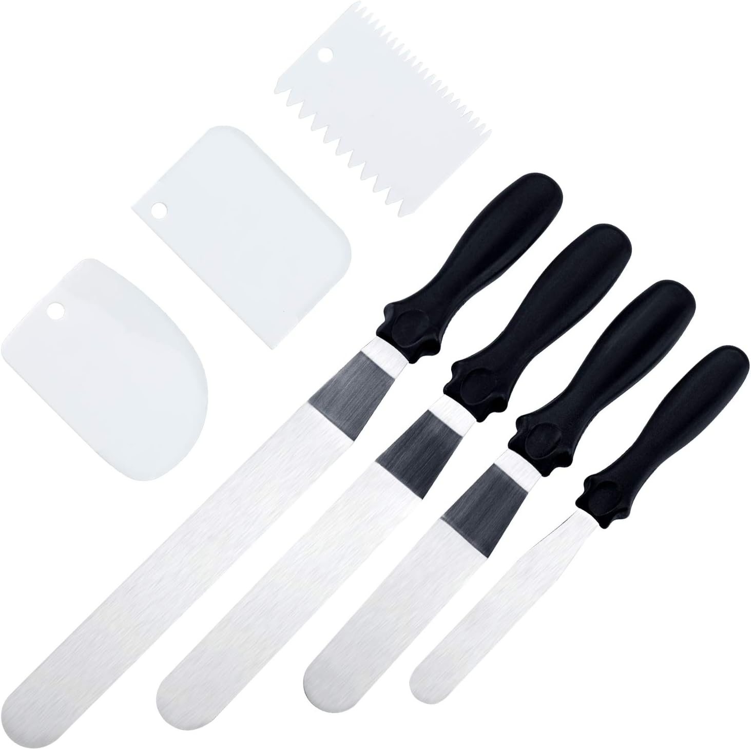 LUTER 4 Packs Stainless Steel Cake Icing Spatulas (4&rdquo;, 6&rdquo;, 8&rdquo;, 10&rdquo;) with 3Pcs Cake Smoother Scrapers Cake Spatula Set for Baking, Cake Making Supplies image number 4