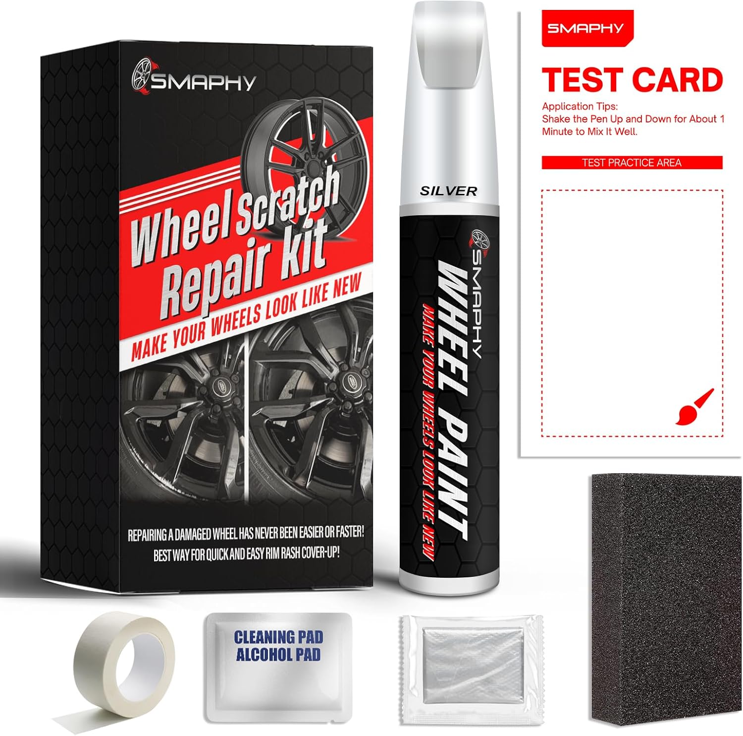 SMAPHY Wheel Scratch Repair Kit, Matte Black Rim Touch up Paint, Repair Curb Rash, Scratches, and Scuffs Quickly and Easily, Universal Color Black Wheel Paint