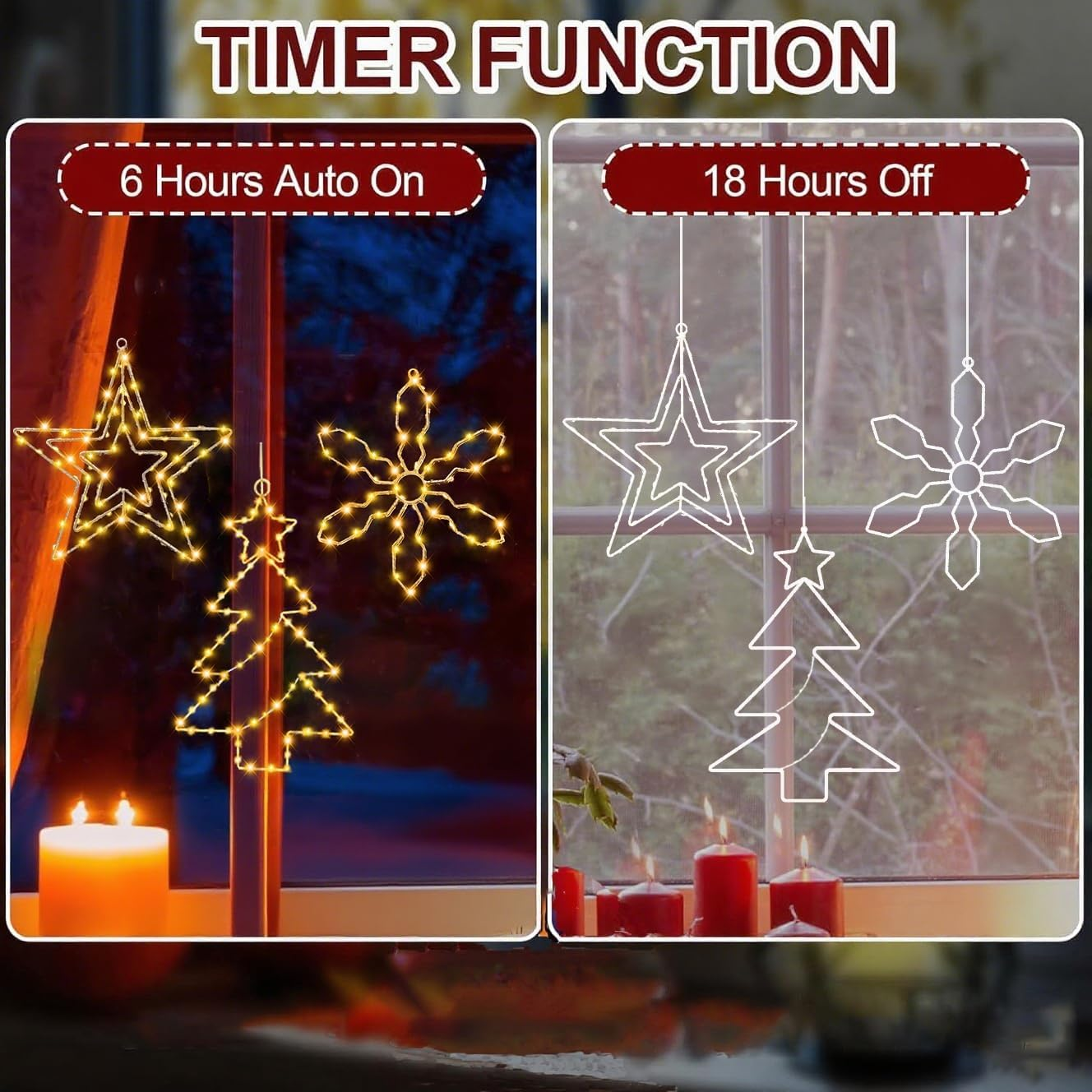 Christmas Decoration Window Pack of 3 Christmas Lights Window with Battery and Timer image number 4