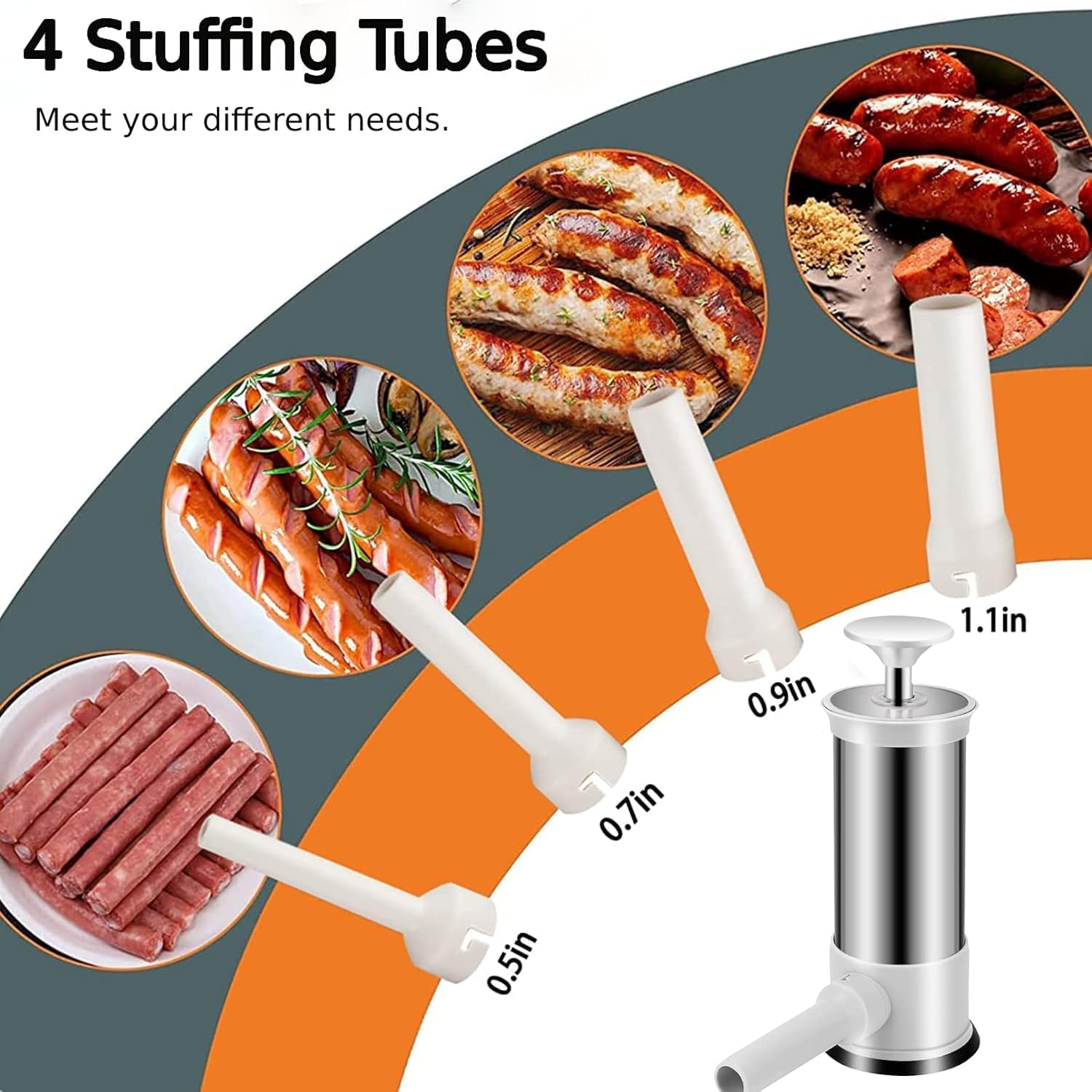 Sausage Stuffer Machine W/4 Stuffing Tubes, Meat Stuffer Sausage Filling, Homemade Manual Vertical Sausage Maker Tool Kit for Household Kitchen, 2.2 LBS Large Capacity image number 6