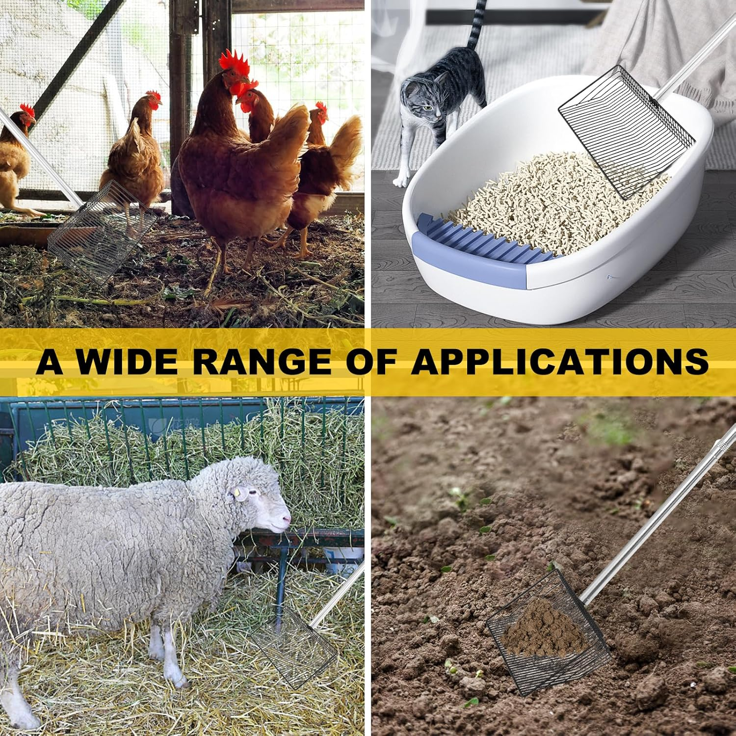 DJAPWPX Chicken Poop Scooper with 54.7 Inch Handle Sturdy Chicken Litter Scooper Removable Chicken Pooper Scooper Efficient Chicken Poop Shovel for Chicken Goat Poop Cat Litter image number 2